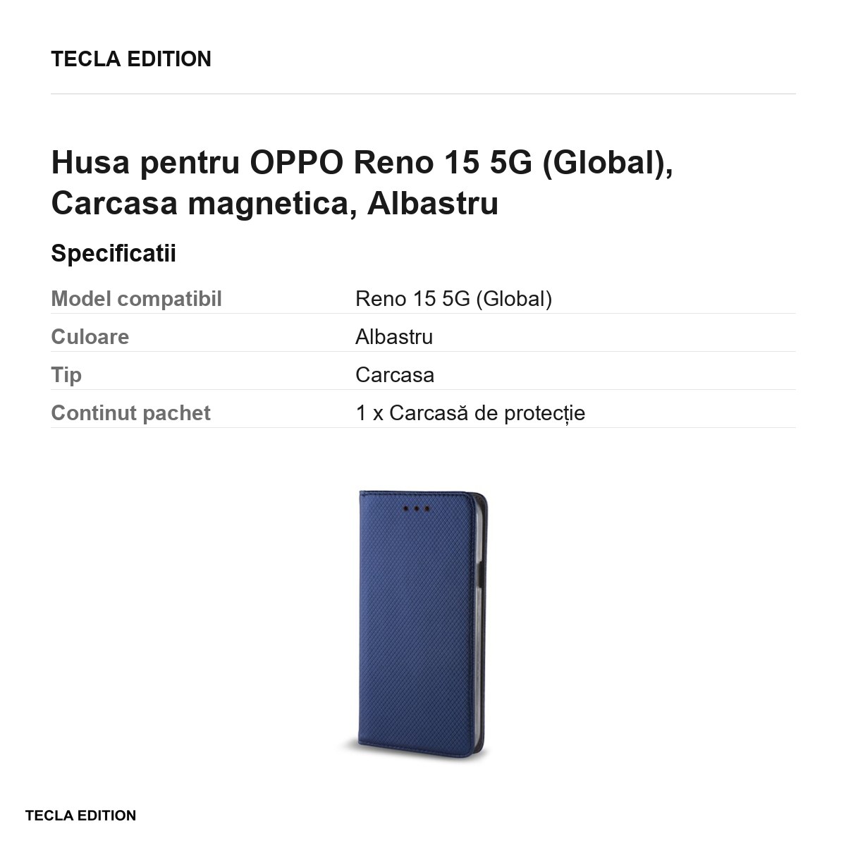 Husa Smart Magnet pentru OPPO Reno 15 5G (Global), tip carte cu inchidere magnetica, Albastru [3]