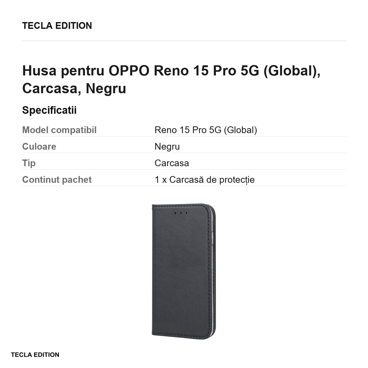 Husa Smart Magnetic pentru OPPO Reno 15 Pro 5G (Global), tip carte, Negru [3]