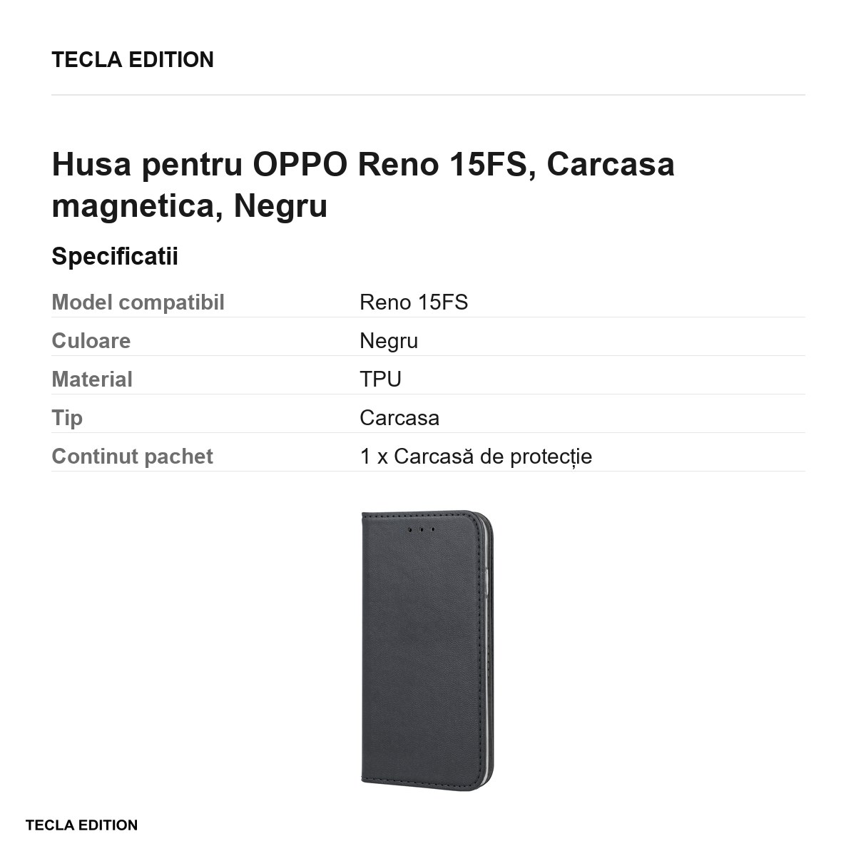Husa Smart Magnetic pentru OPPO Reno 15FS, tip carte cu inchidere magnetica, Negru [3]