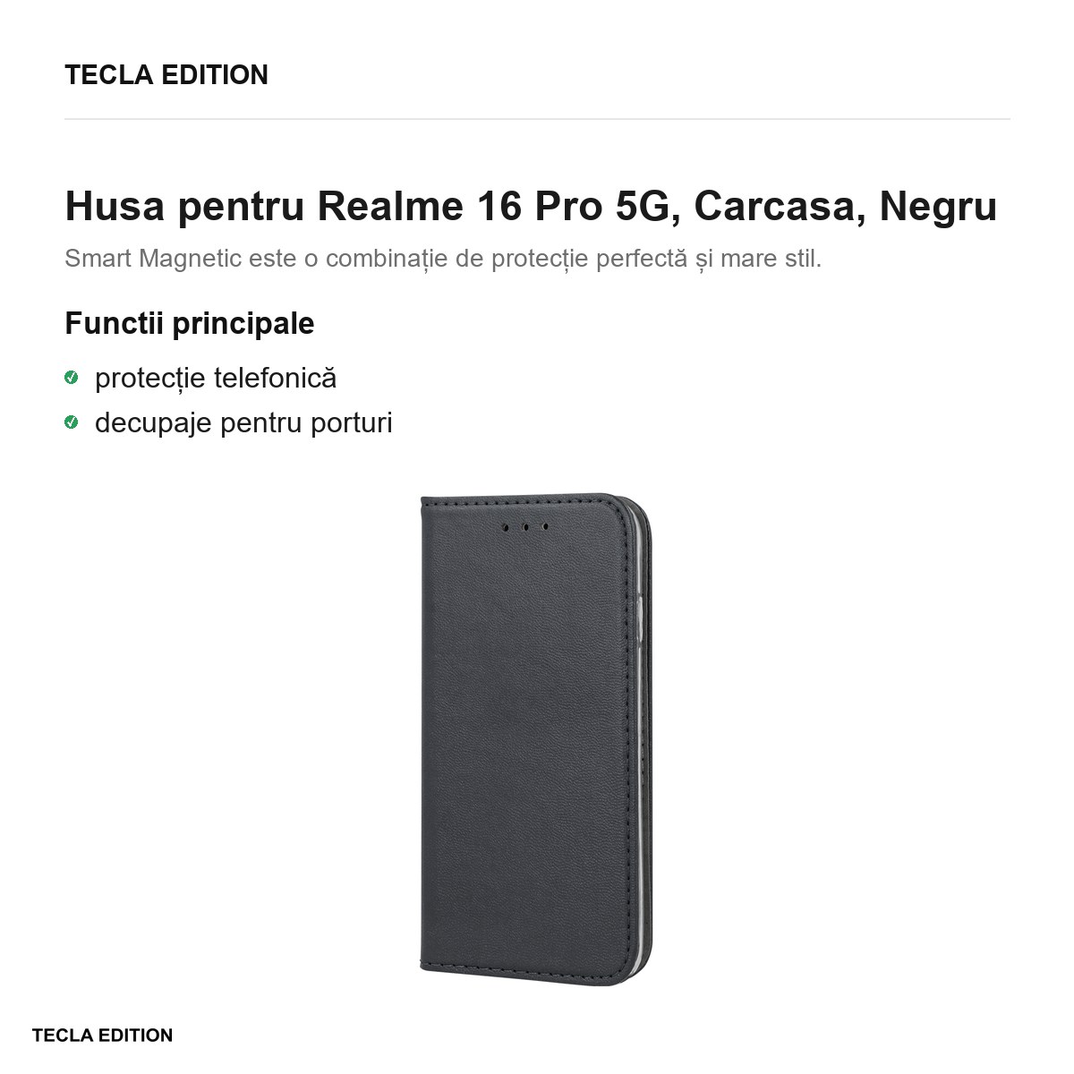 Husa Smart Magnetic pentru Realme 16 Pro 5G, tip carte, Negru [2]