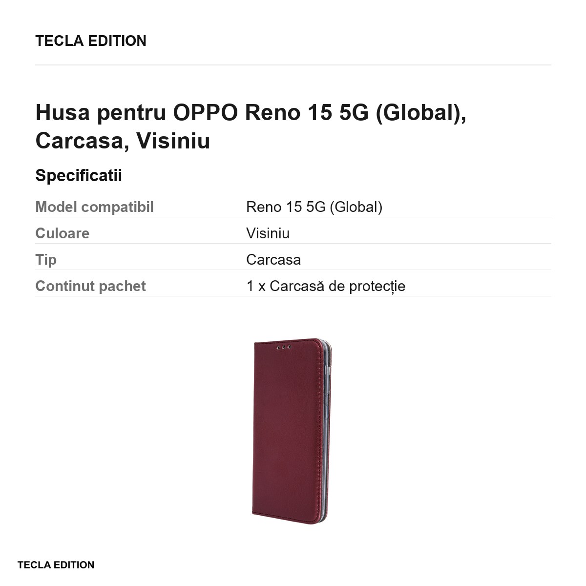 Husa Smart Magnetic pentru OPPO Reno 15 5G (Global), tip carte, Visiniu [3]