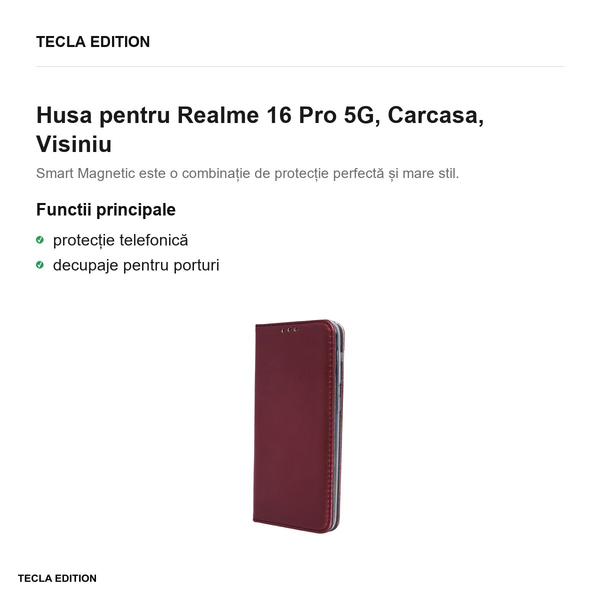 Husa Smart Magnetic pentru Realme 16 Pro 5G, tip carte, Visiniu [2]