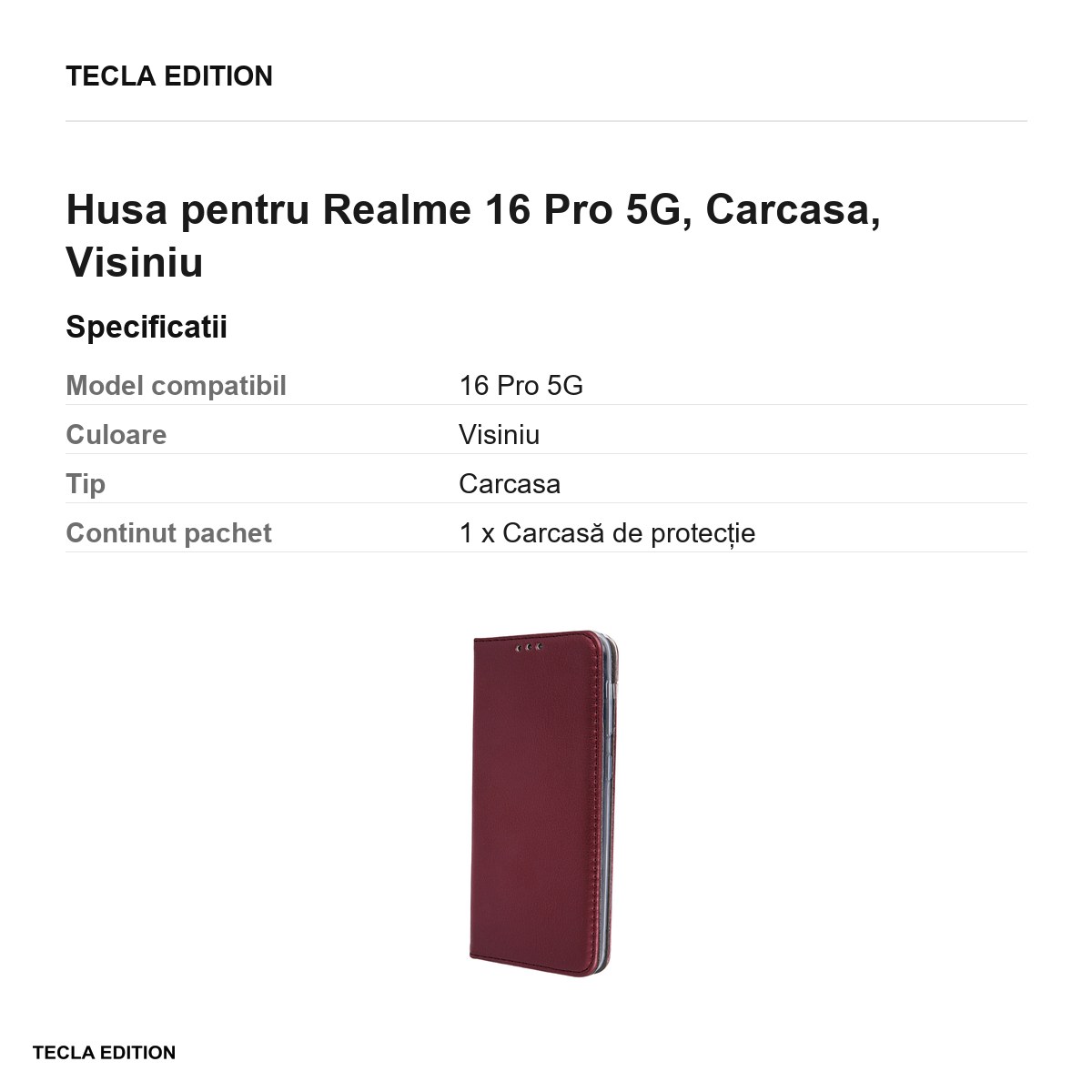 Husa Smart Magnetic pentru Realme 16 Pro 5G, tip carte, Visiniu [3]