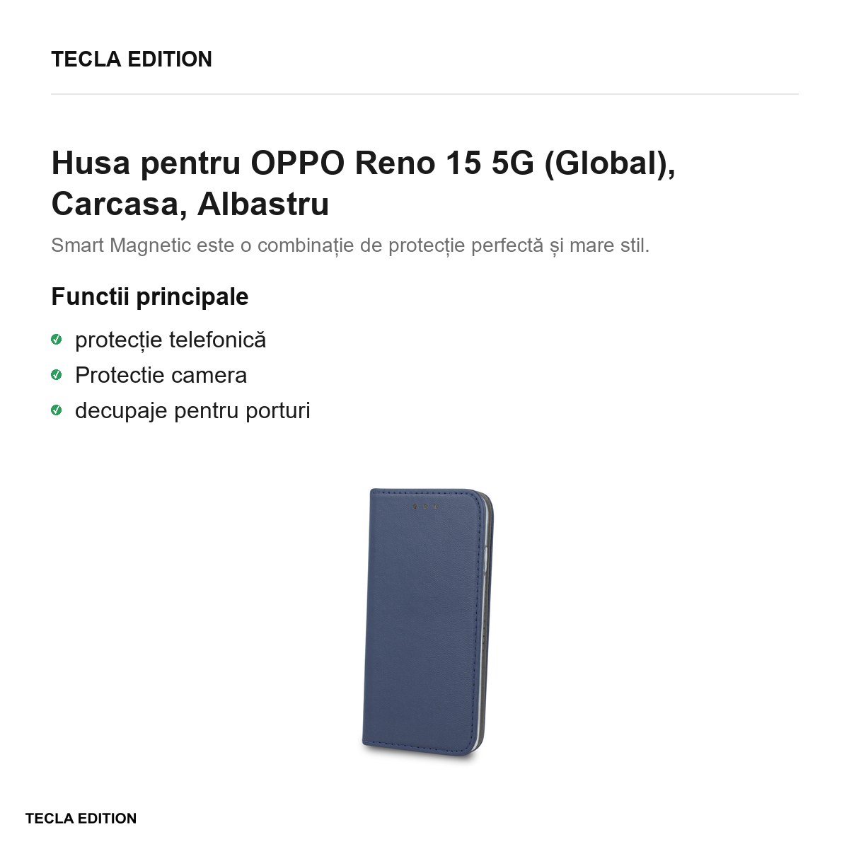 Husa Smart Magnetic pentru OPPO Reno 15 5G (Global), tip carte, Albastru [2]