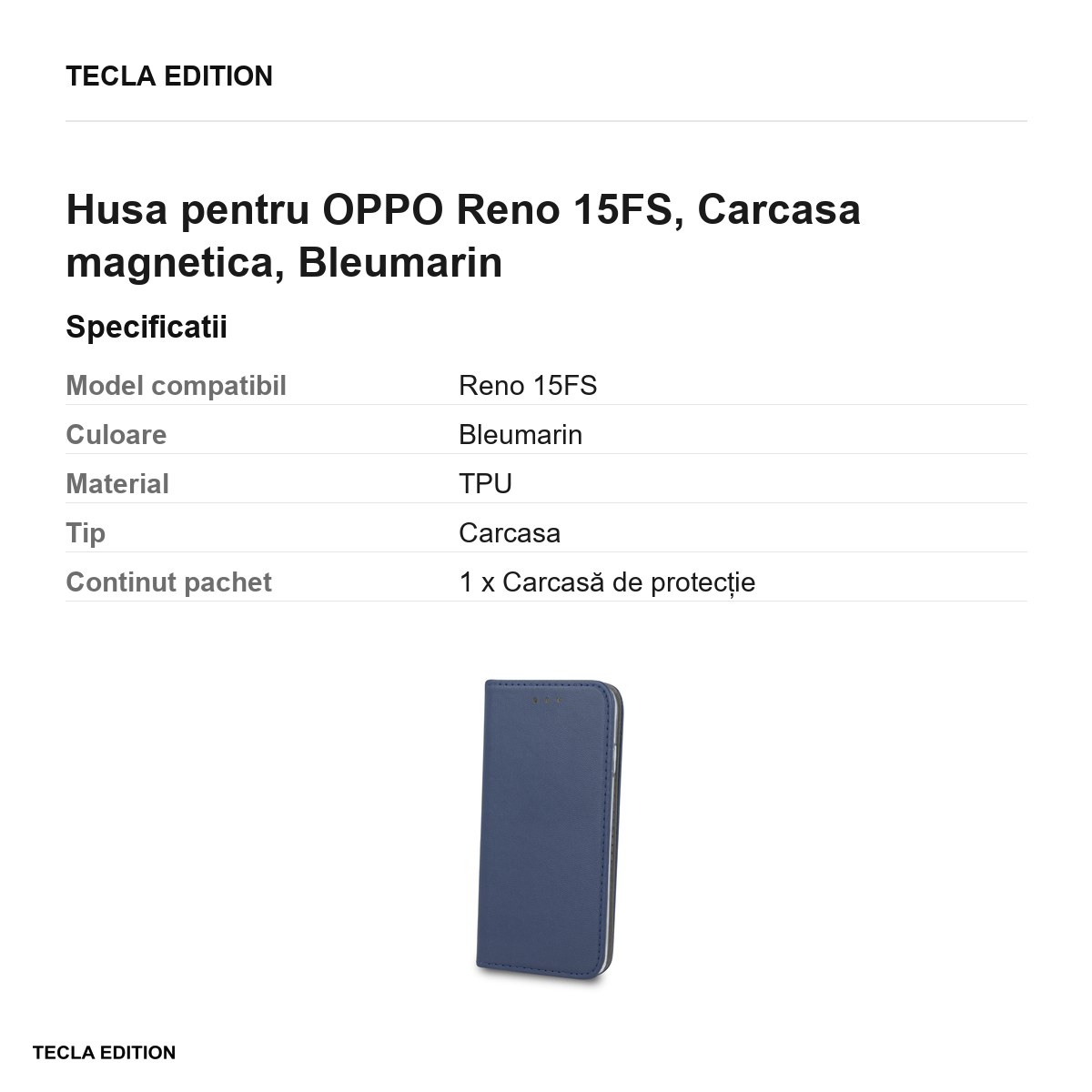 Husa Smart Magnetic pentru OPPO Reno 15FS, tip carte cu inchidere magnetica, Bleumarin [3]