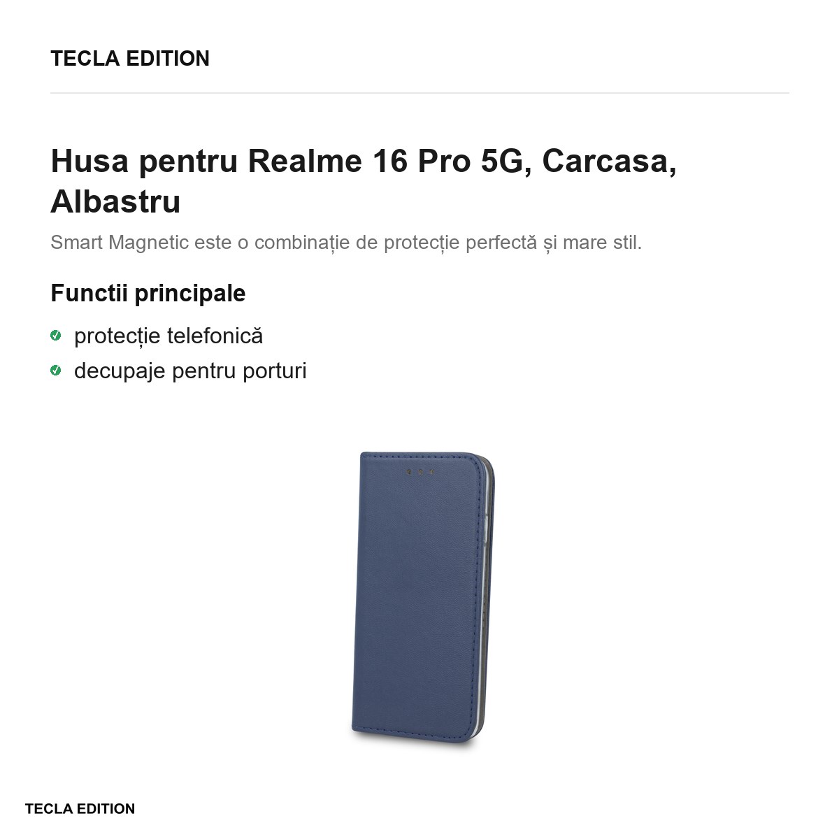 Husa Smart Magnetic pentru Realme 16 Pro 5G, tip carte, Albastru [2]