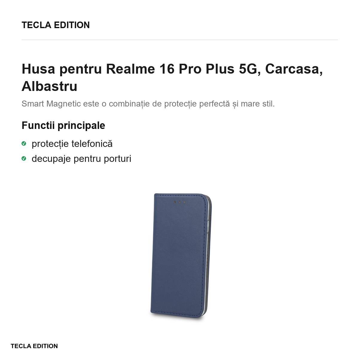 Husa Smart Magnetic pentru Realme 16 Pro Plus 5G, tip carte, Albastru [2]