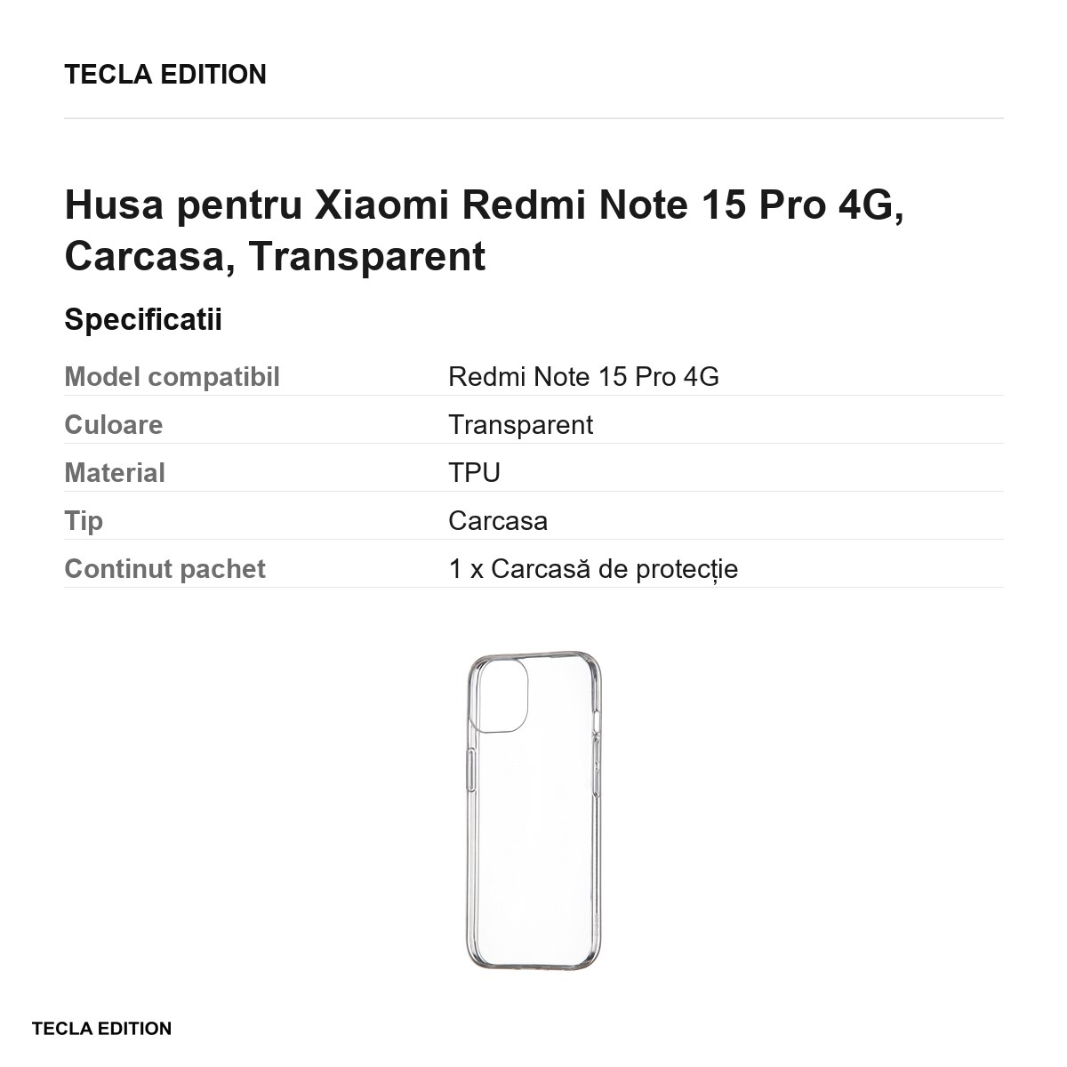Husa Slim 1 mm pentru Xiaomi Redmi Note 15 Pro 4G, Carcasa, Transparent [3]