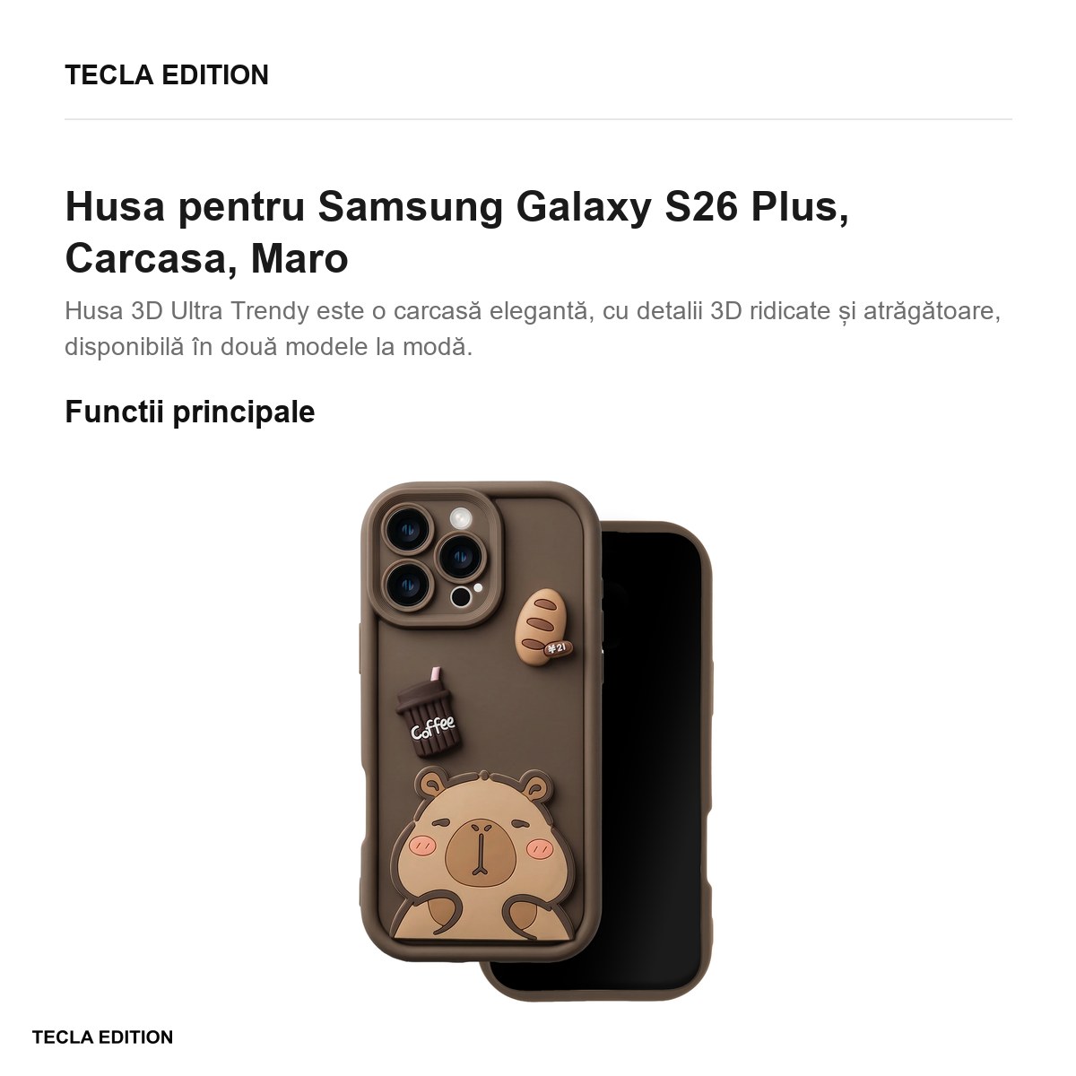 Husa Ultra Trendy 3D capybara pentru Samsung Galaxy S26 Plus, Carcasa, Maro [2]