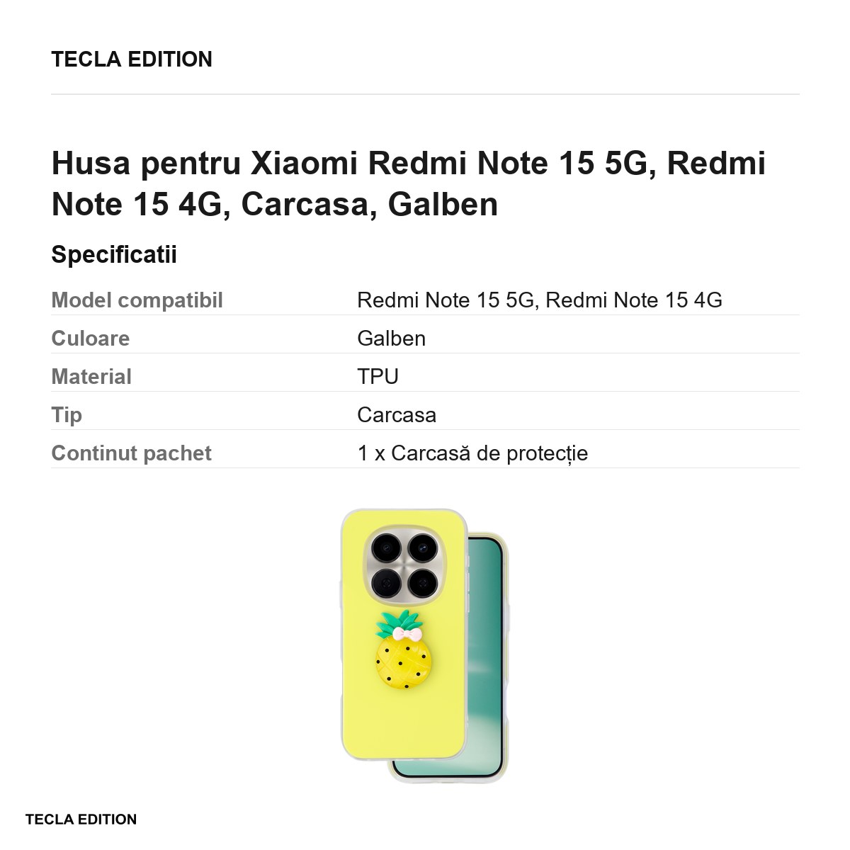 Husa Fruit 2in1 pentru Xiaomi Redmi Note 15 5G, Redmi Note 15 4G, Carcasa, Galben [3]
