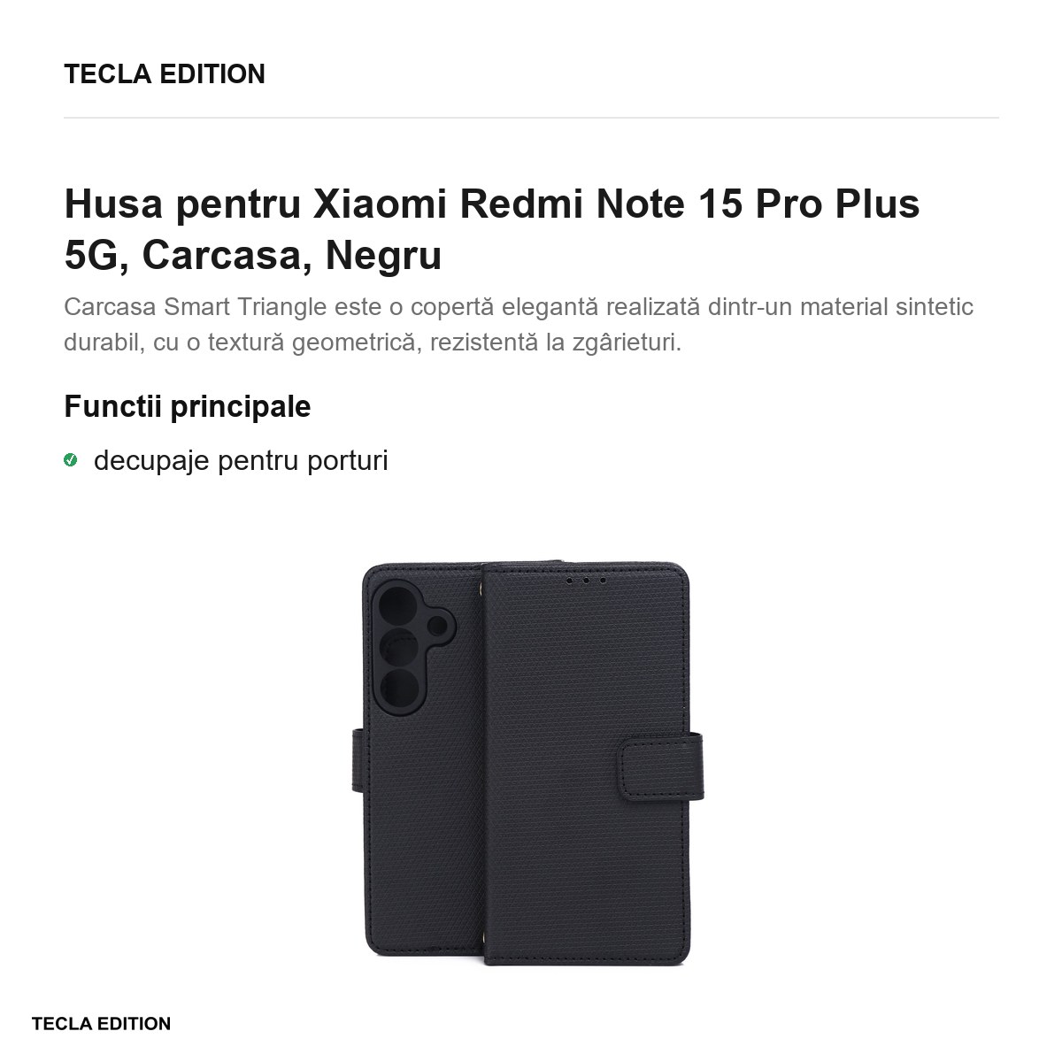 Husa Smart Triangle pentru Xiaomi Redmi Note 15 Pro Plus 5G, tip carte, Negru [2]