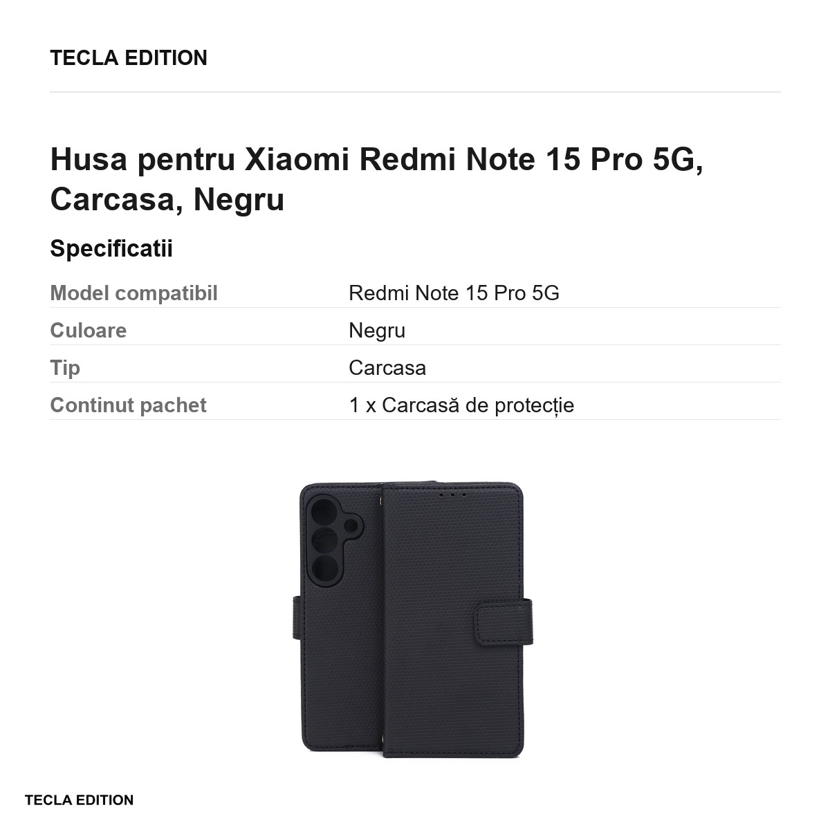 Husa Smart Triangle pentru Xiaomi Redmi Note 15 Pro 5G, tip carte, Negru [3]