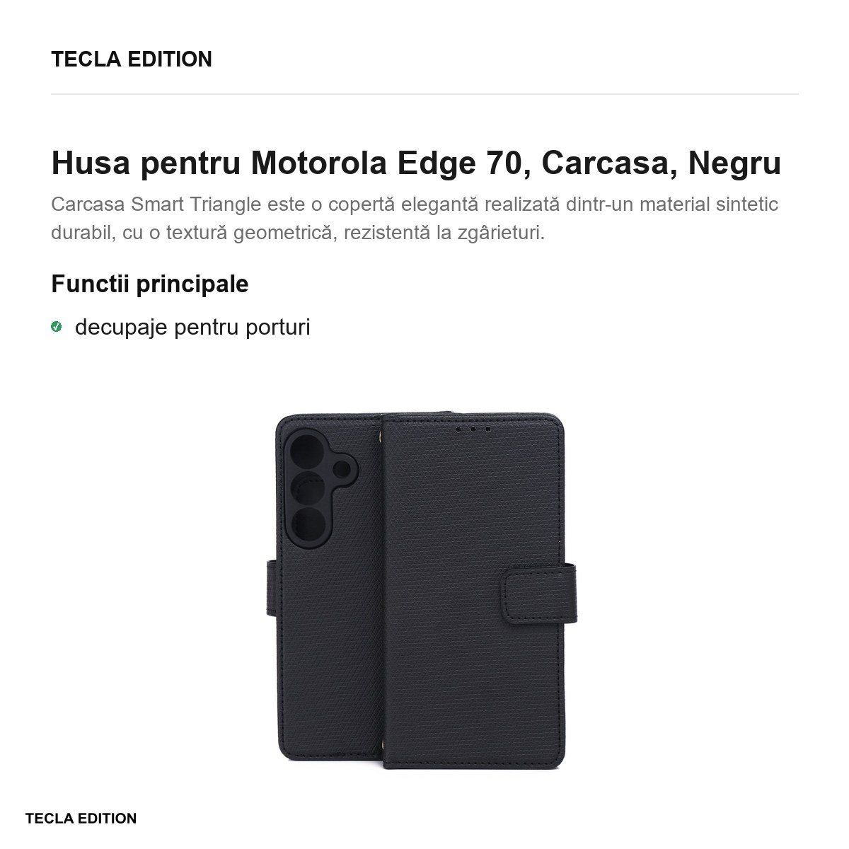 Husa Smart Triangle pentru Motorola Edge 70, tip carte, Negru [2]