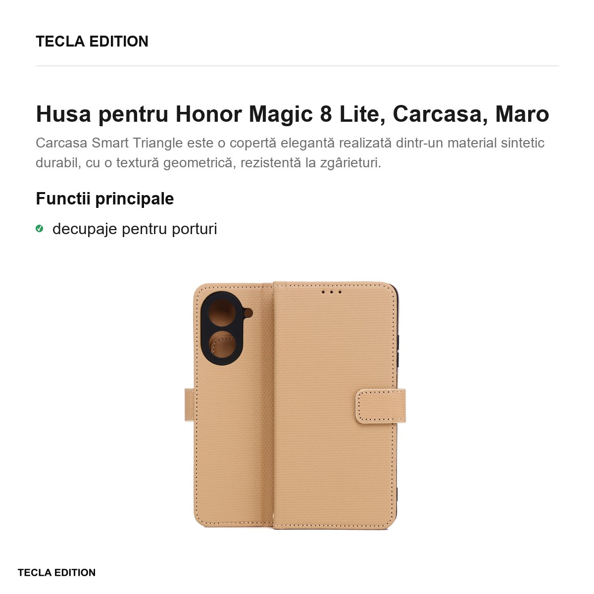 Husa Smart Triangle pentru Honor Magic 8 Lite, tip carte, Maro [2]