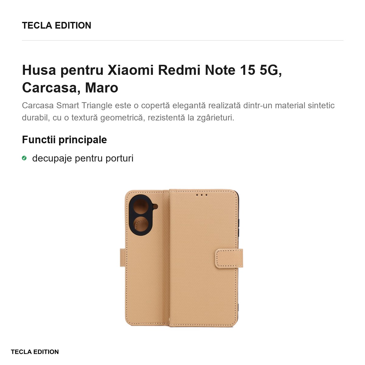 Husa Smart Triangle pentru Xiaomi Redmi Note 15 5G, tip carte, Maro [2]