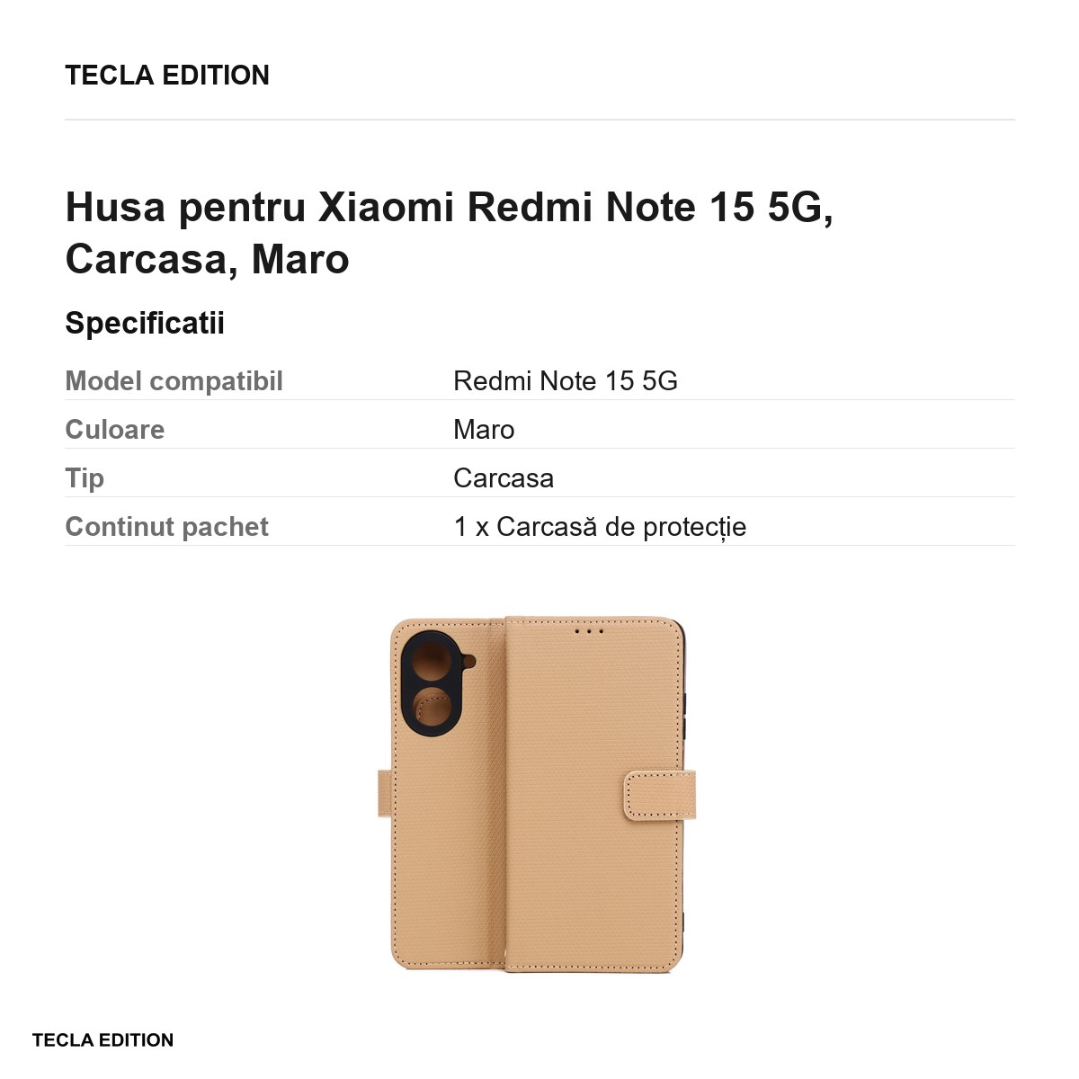 Husa Smart Triangle pentru Xiaomi Redmi Note 15 5G, tip carte, Maro [3]