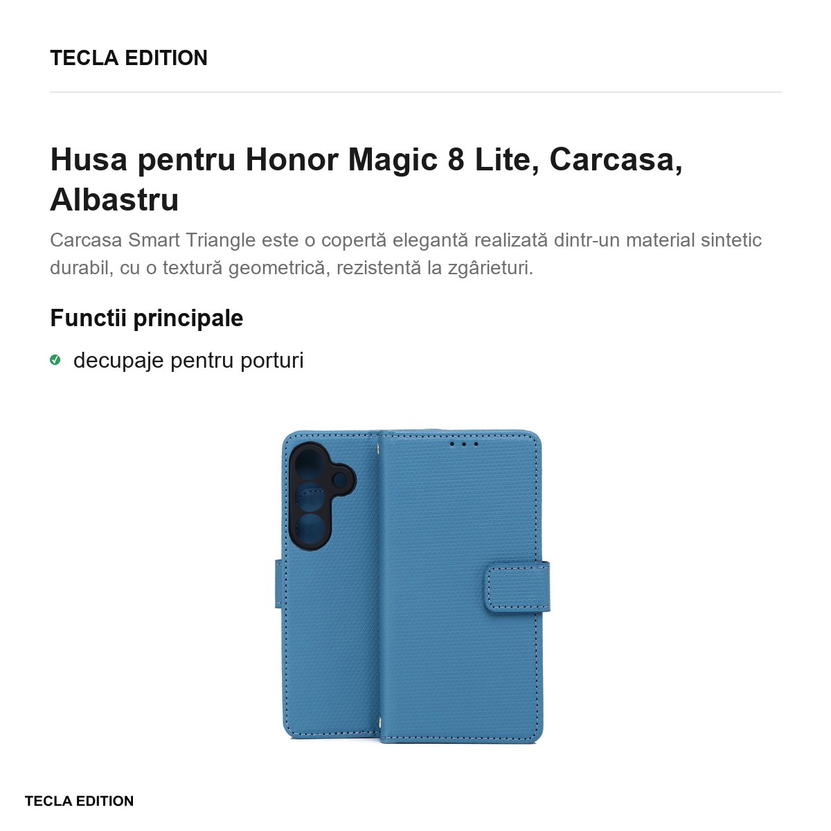 Husa Smart Triangle pentru Honor Magic 8 Lite, tip carte, Albastru [2]