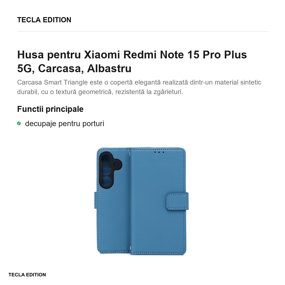 Husa Smart Triangle pentru Xiaomi Redmi Note 15 Pro Plus 5G, tip carte, Albastru [2]