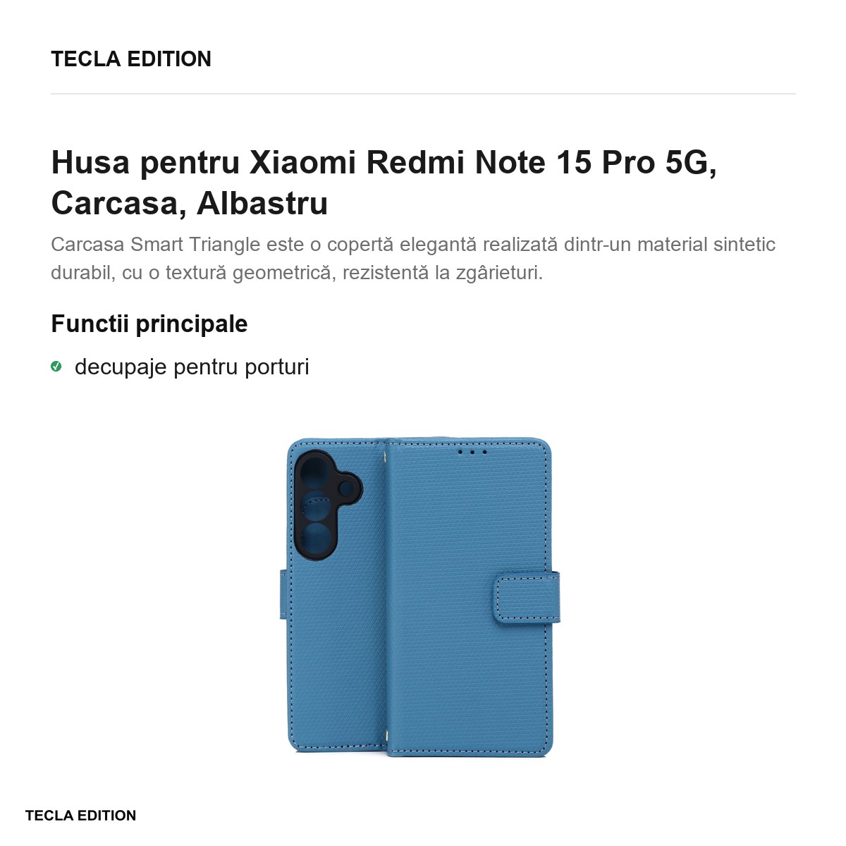 Husa Smart Triangle pentru Xiaomi Redmi Note 15 Pro 5G, tip carte, Albastru [2]