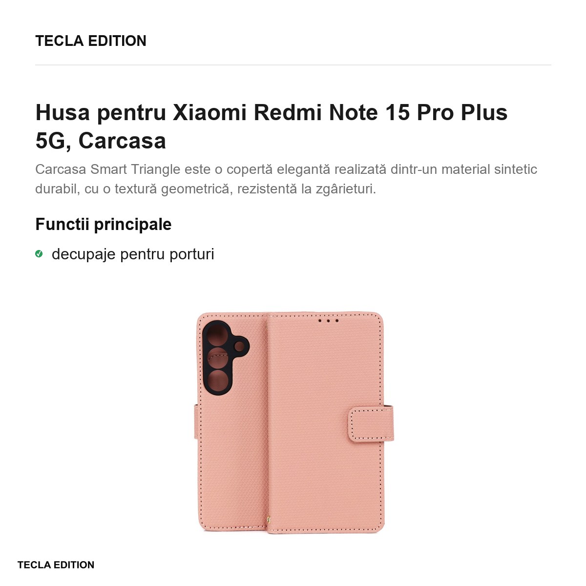 Husa Smart Triangle pentru Xiaomi Redmi Note 15 Pro Plus 5G, tip carte, Roz [2]