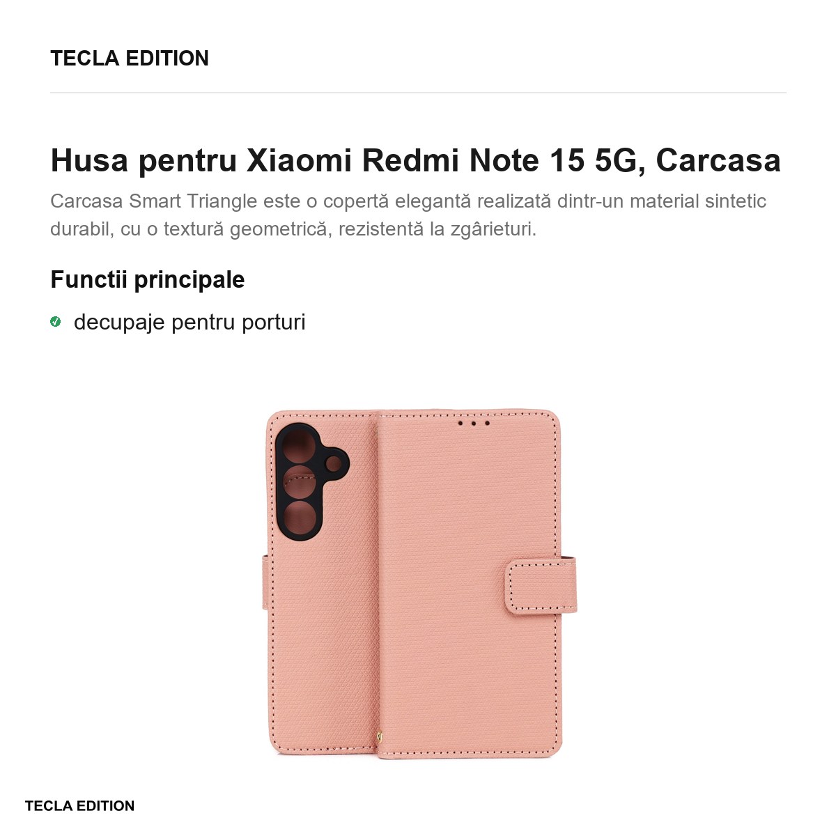 Husa Smart Triangle pentru Xiaomi Redmi Note 15 5G, tip carte, Roz [2]