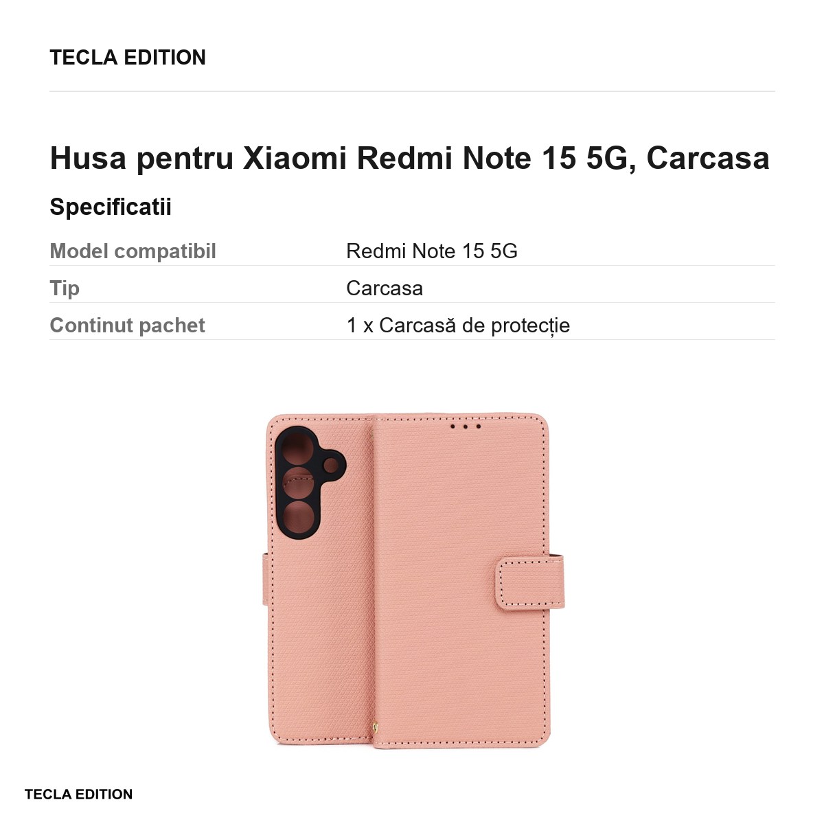 Husa Smart Triangle pentru Xiaomi Redmi Note 15 5G, tip carte, Roz [3]