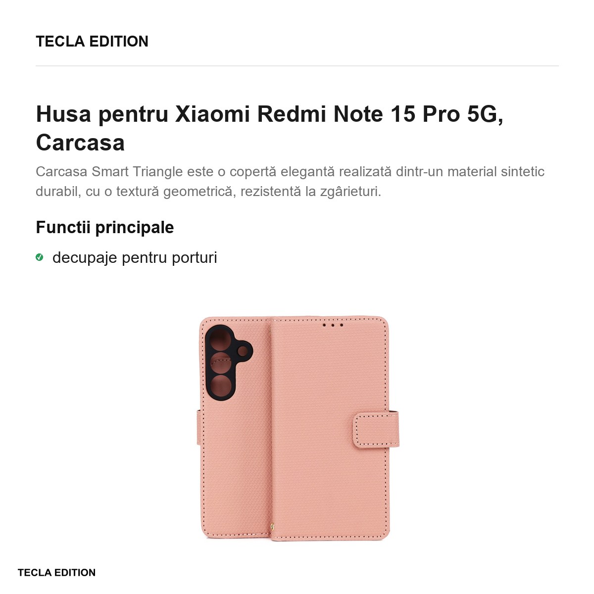 Husa Smart Triangle pentru Xiaomi Redmi Note 15 Pro 5G, tip carte, Roz [2]