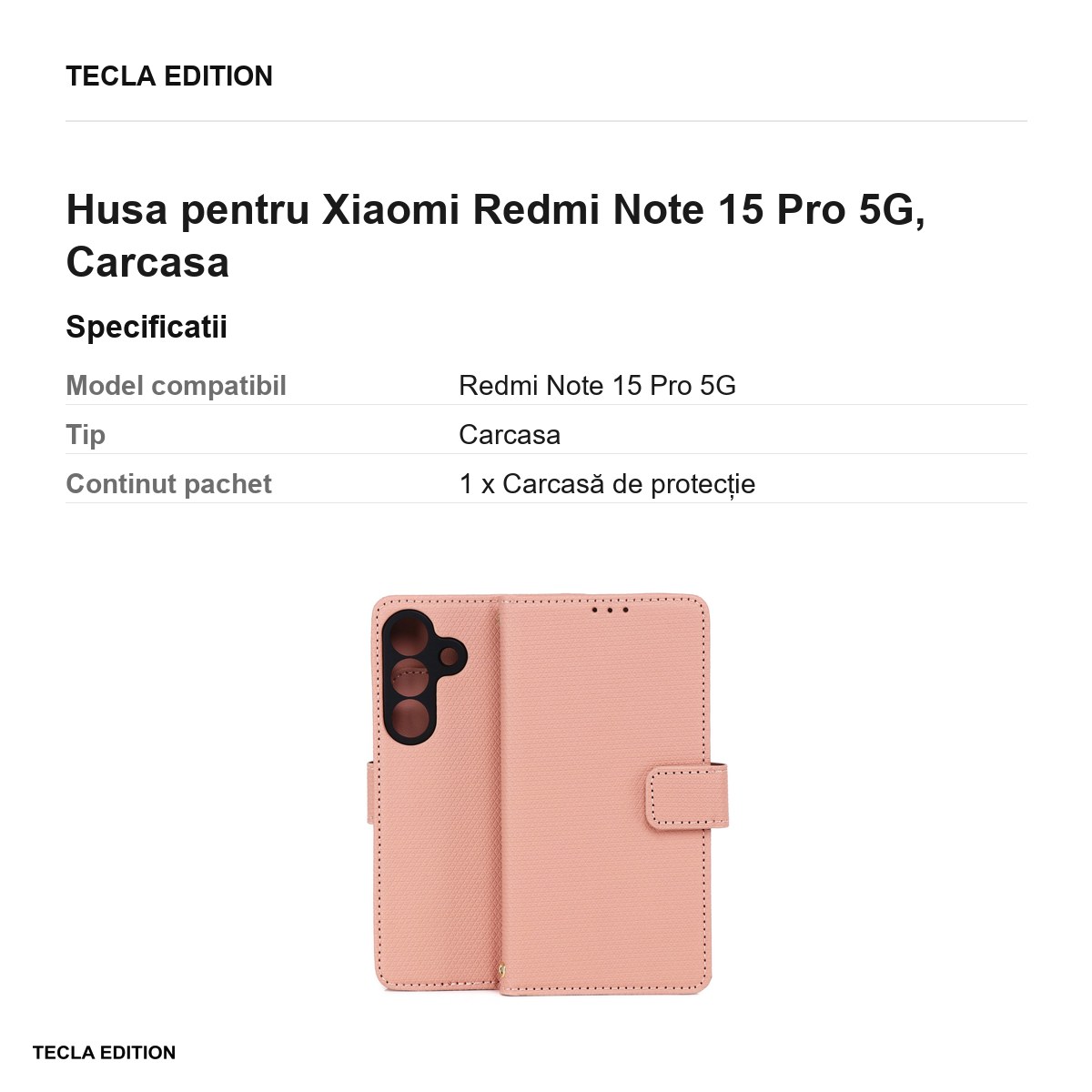 Husa Smart Triangle pentru Xiaomi Redmi Note 15 Pro 5G, tip carte, Roz [3]