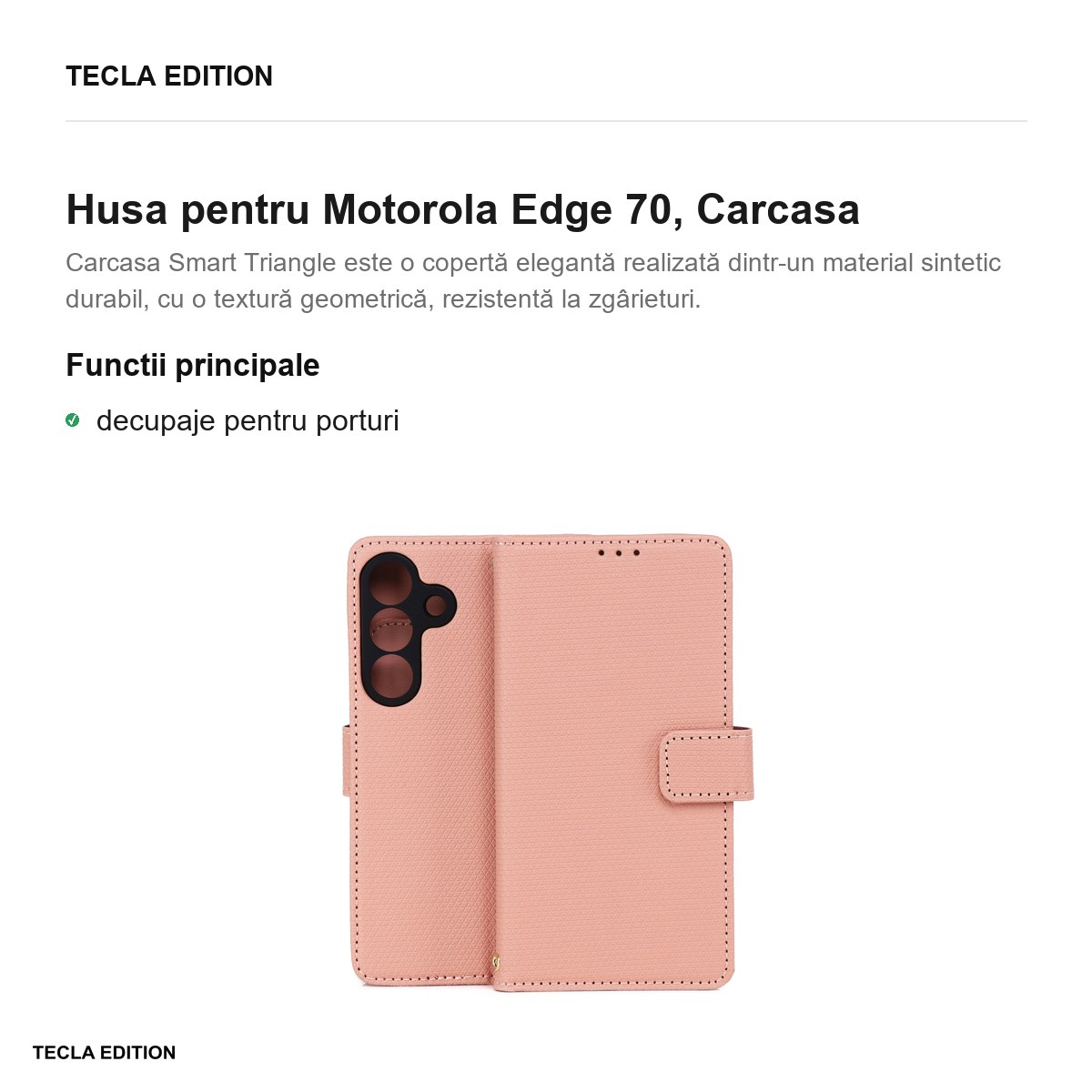 Husa Smart Triangle pentru Motorola Edge 70, tip carte, Roz [2]