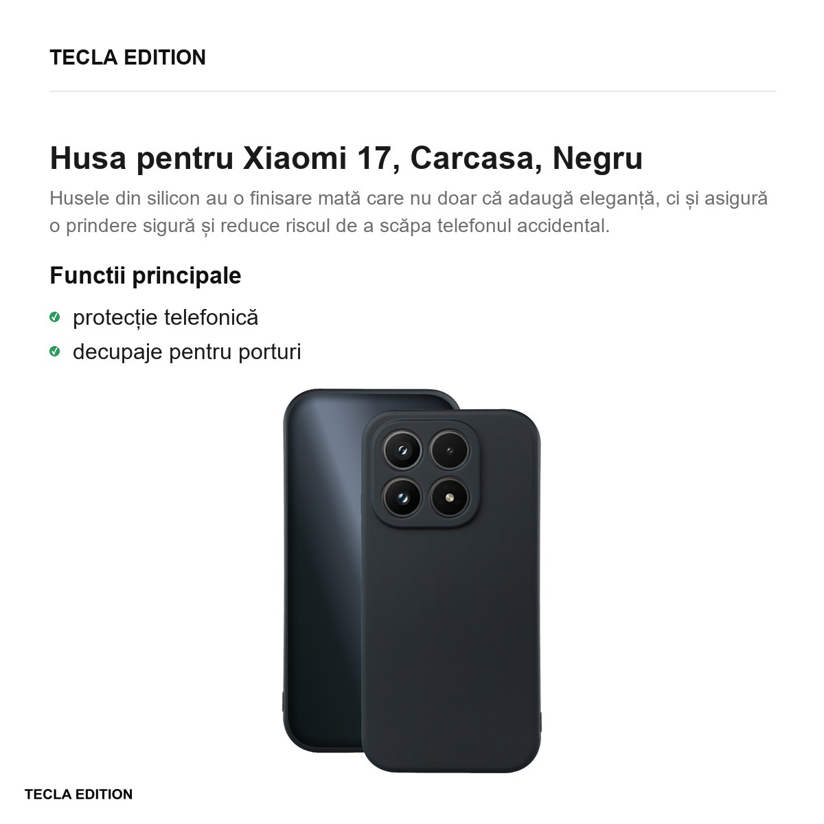 Husa Silicon pentru Xiaomi 17, Carcasa, Negru [2]