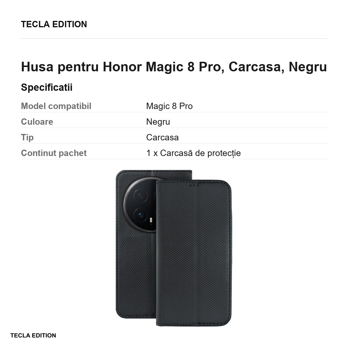 Husa Smart Magnet pentru Honor Magic 8 Pro, tip carte, Negru [3]