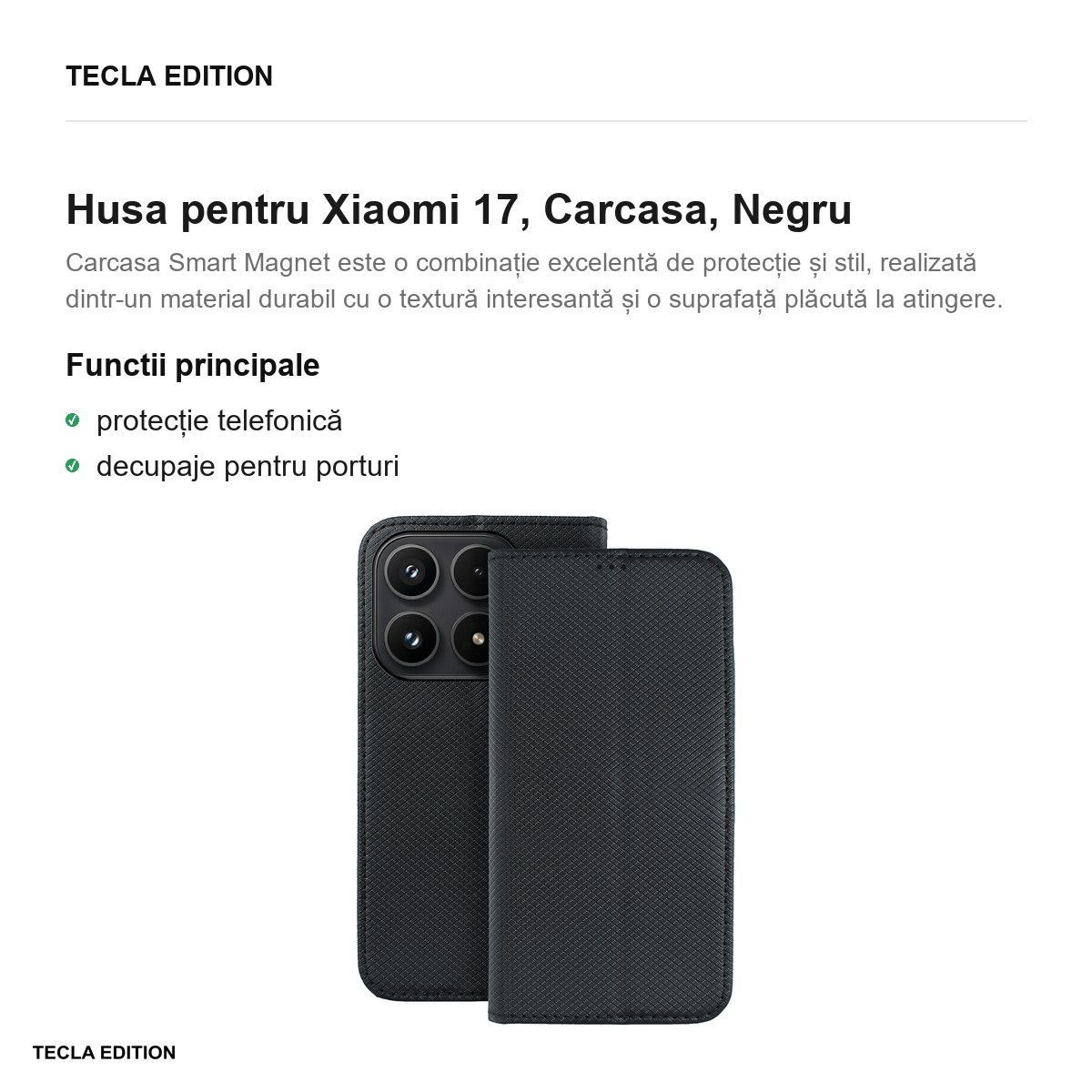 Husa Smart Magnet pentru Xiaomi 17, tip carte, Negru [2]