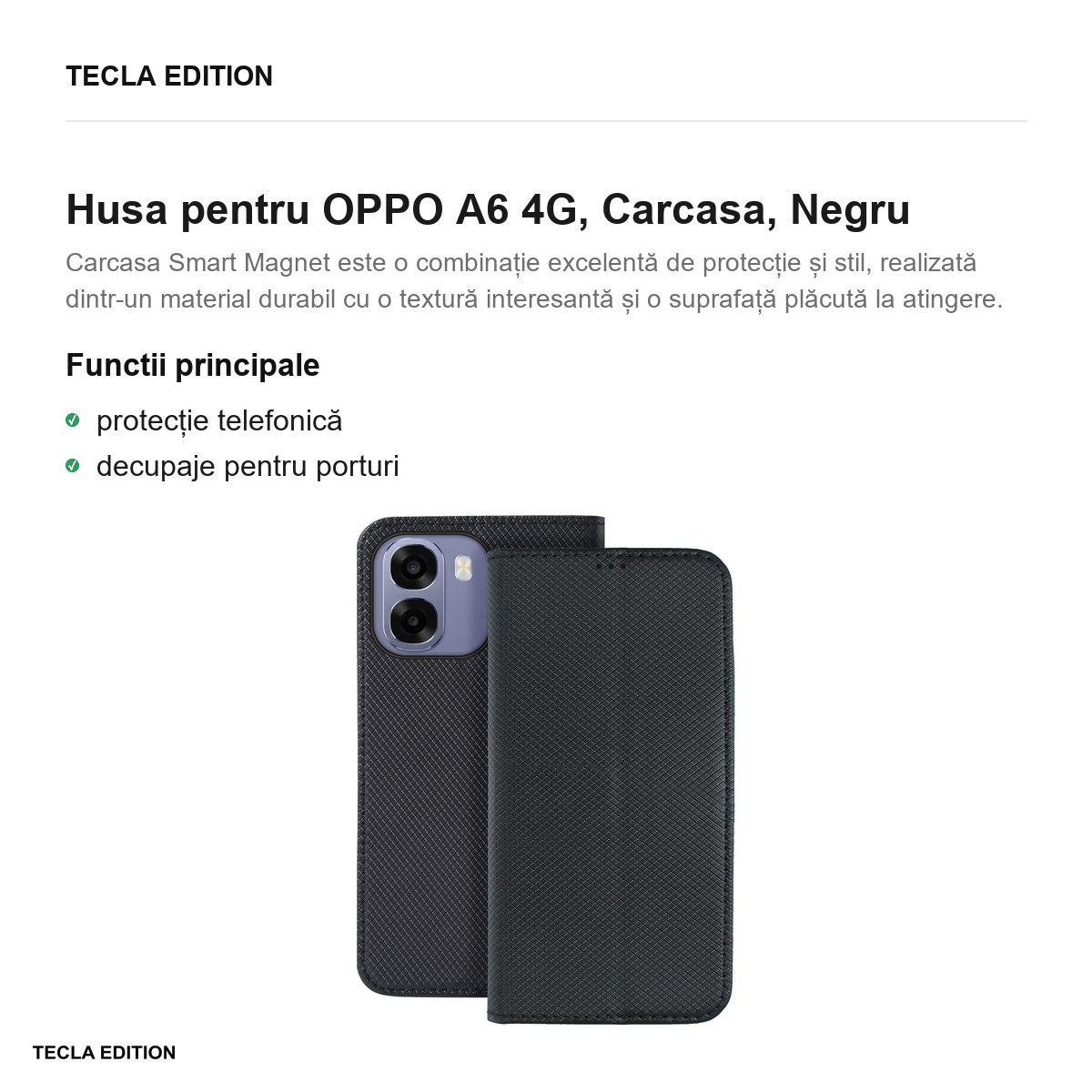 Husa Smart Magnet pentru OPPO A6 4G, tip carte, Negru [2]