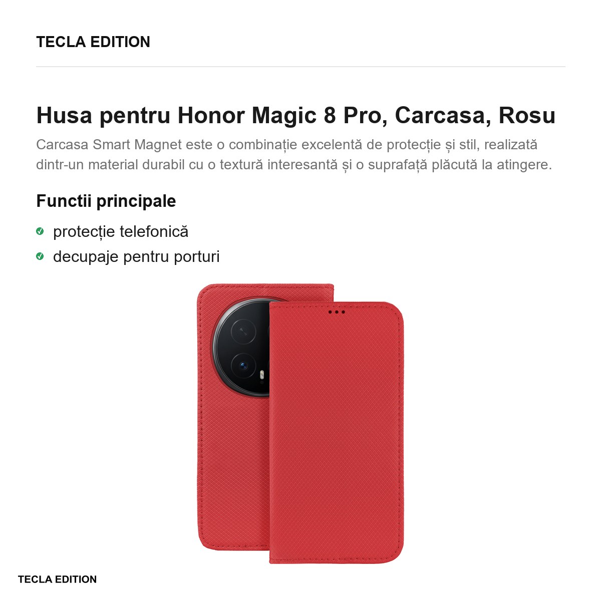Husa Smart Magnet pentru Honor Magic 8 Pro, tip carte, Rosu [2]