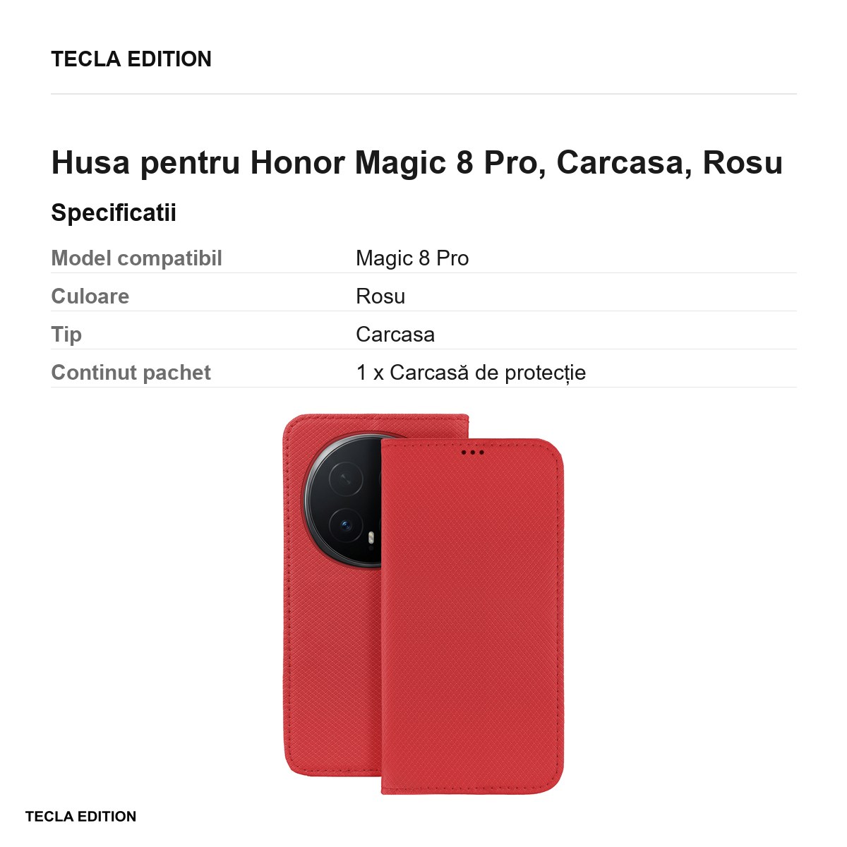 Husa Smart Magnet pentru Honor Magic 8 Pro, tip carte, Rosu [3]