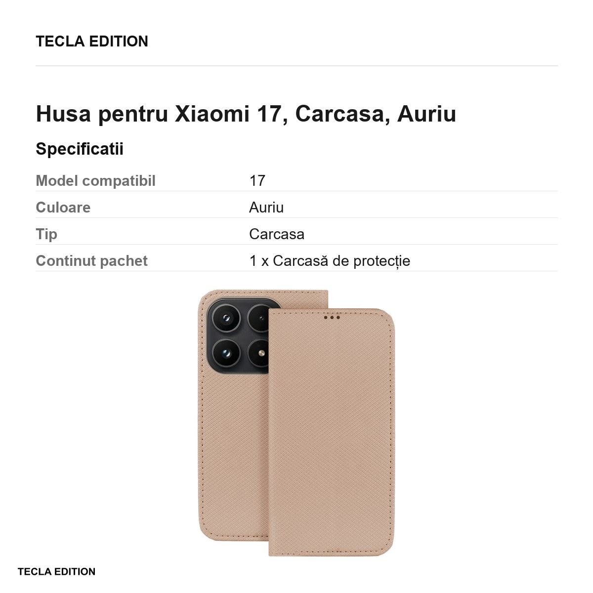 Husa Smart Magnet pentru Xiaomi 17, tip carte, Auriu [3]