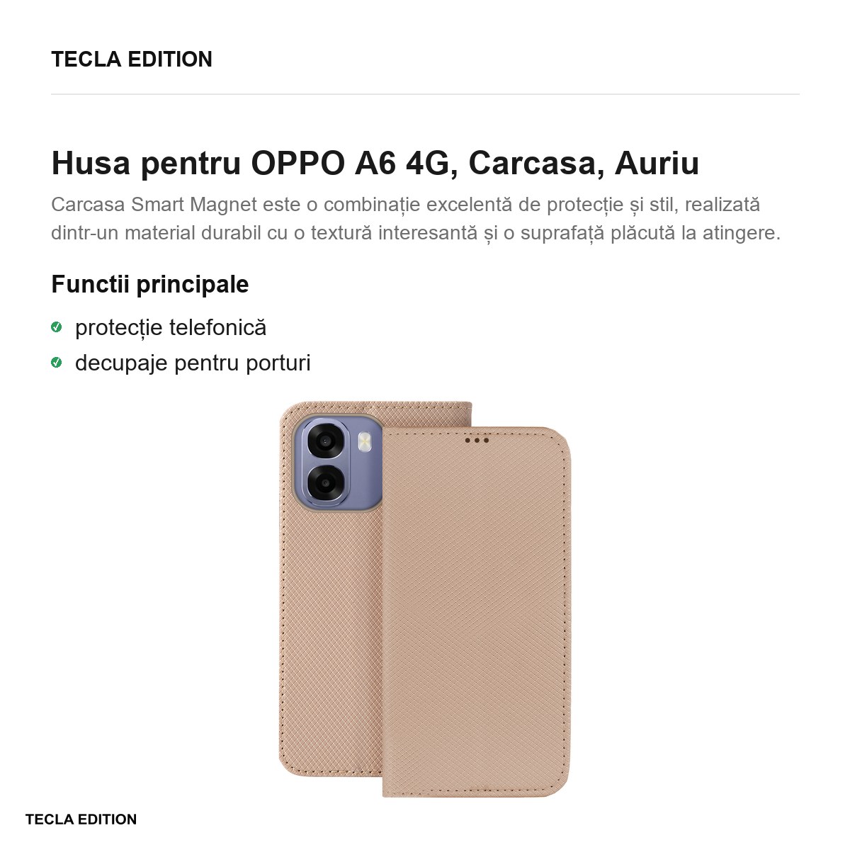 Husa Smart Magnet pentru OPPO A6 4G, tip carte, Auriu [2]