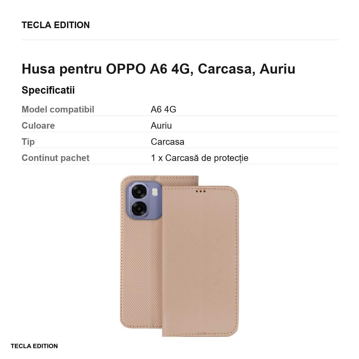 Husa Smart Magnet pentru OPPO A6 4G, tip carte, Auriu [3]