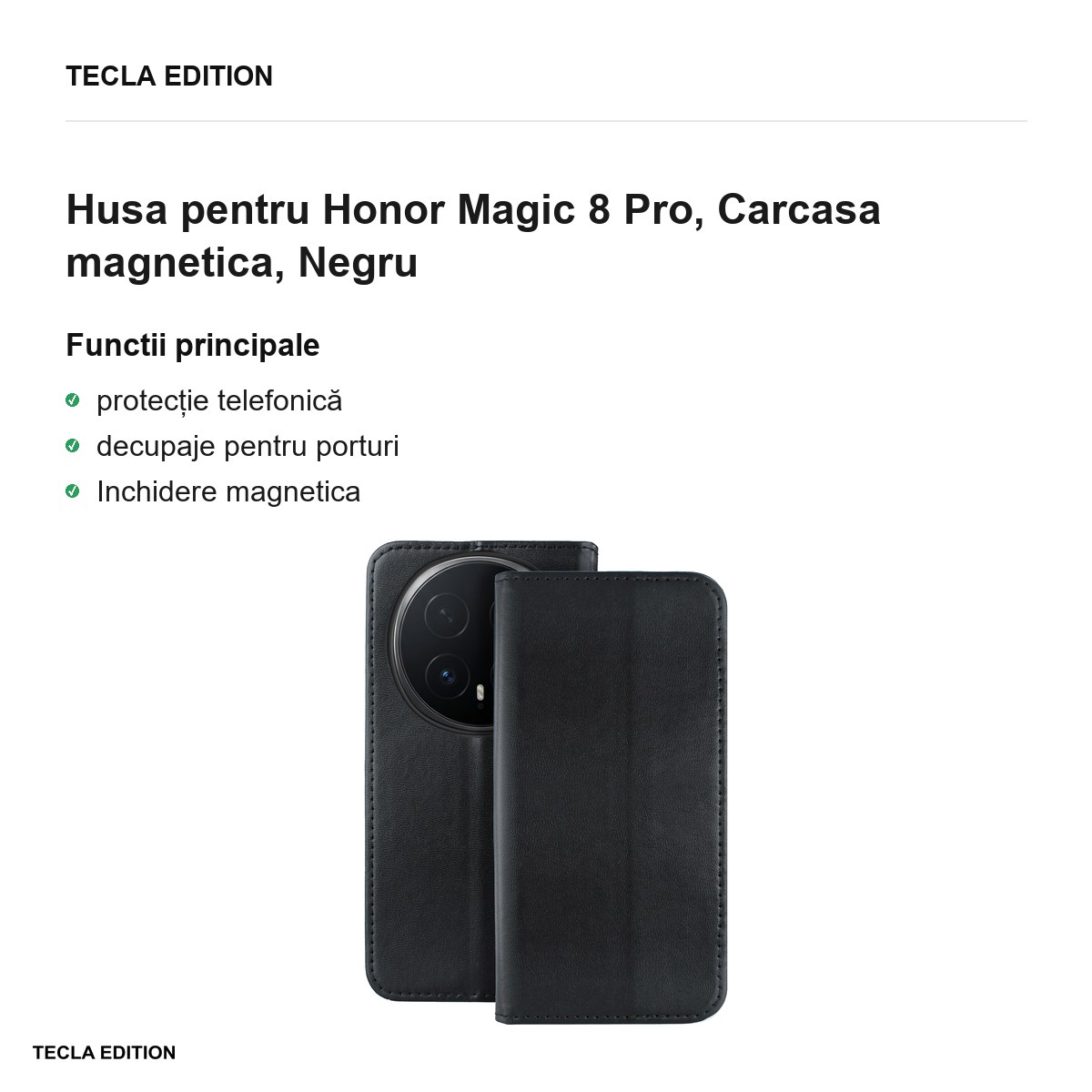 Husa Smart Magnetic pentru Honor Magic 8 Pro, tip carte cu inchidere magnetica, Negru [2]
