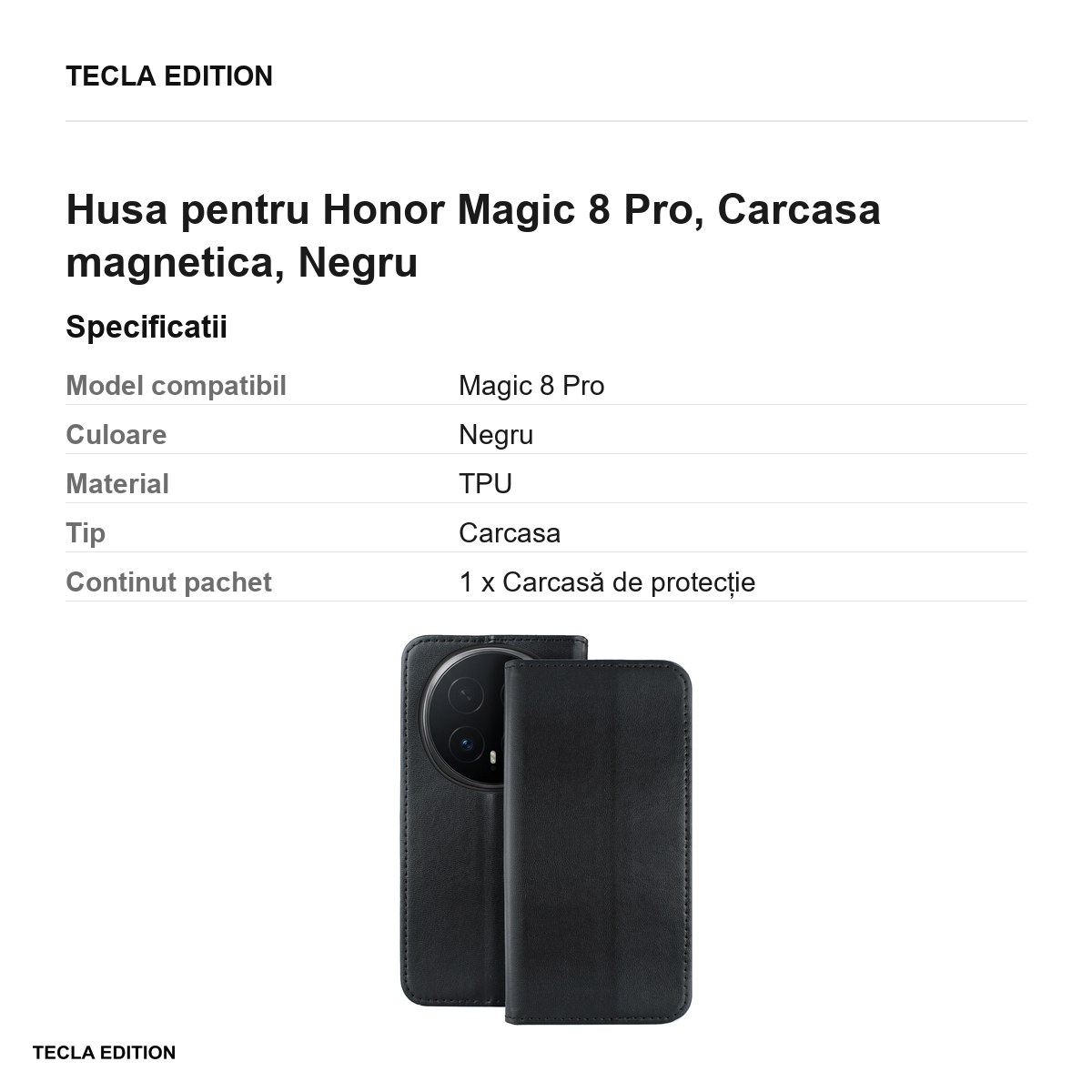Husa Smart Magnetic pentru Honor Magic 8 Pro, tip carte cu inchidere magnetica, Negru [3]