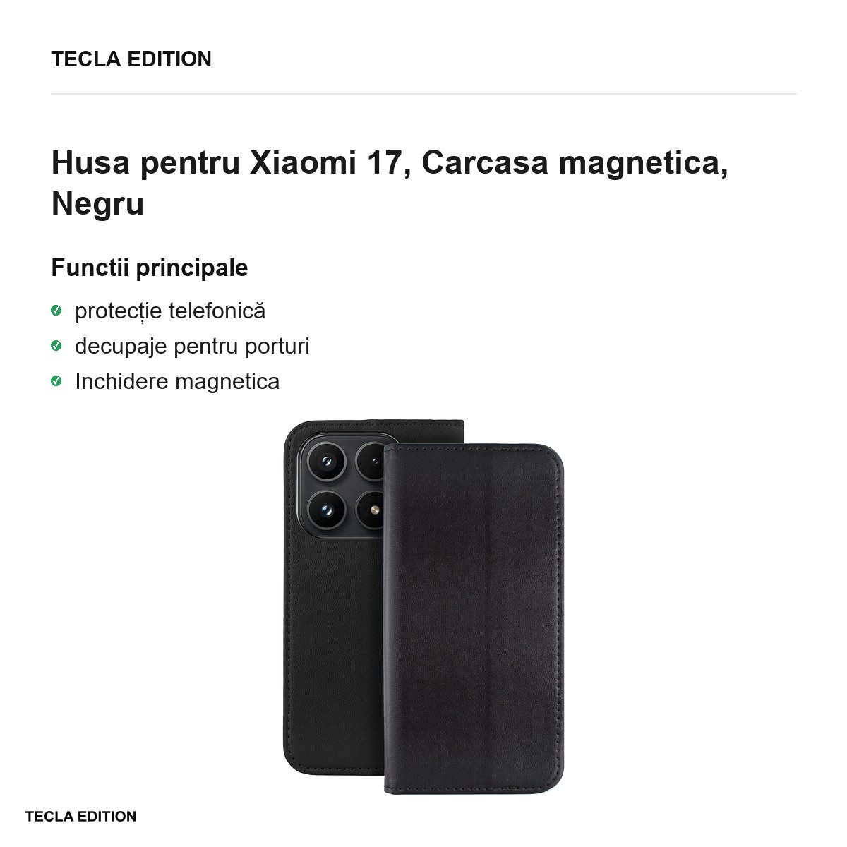 Husa Smart Magnetic pentru Xiaomi 17, tip carte cu inchidere magnetica, Negru [2]