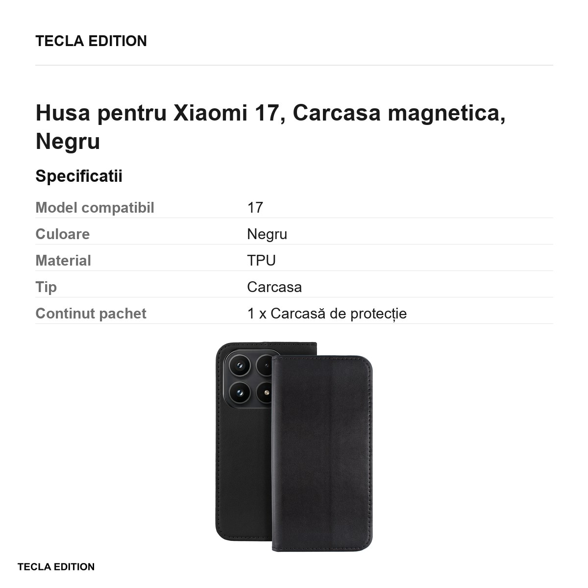 Husa Smart Magnetic pentru Xiaomi 17, tip carte cu inchidere magnetica, Negru [3]