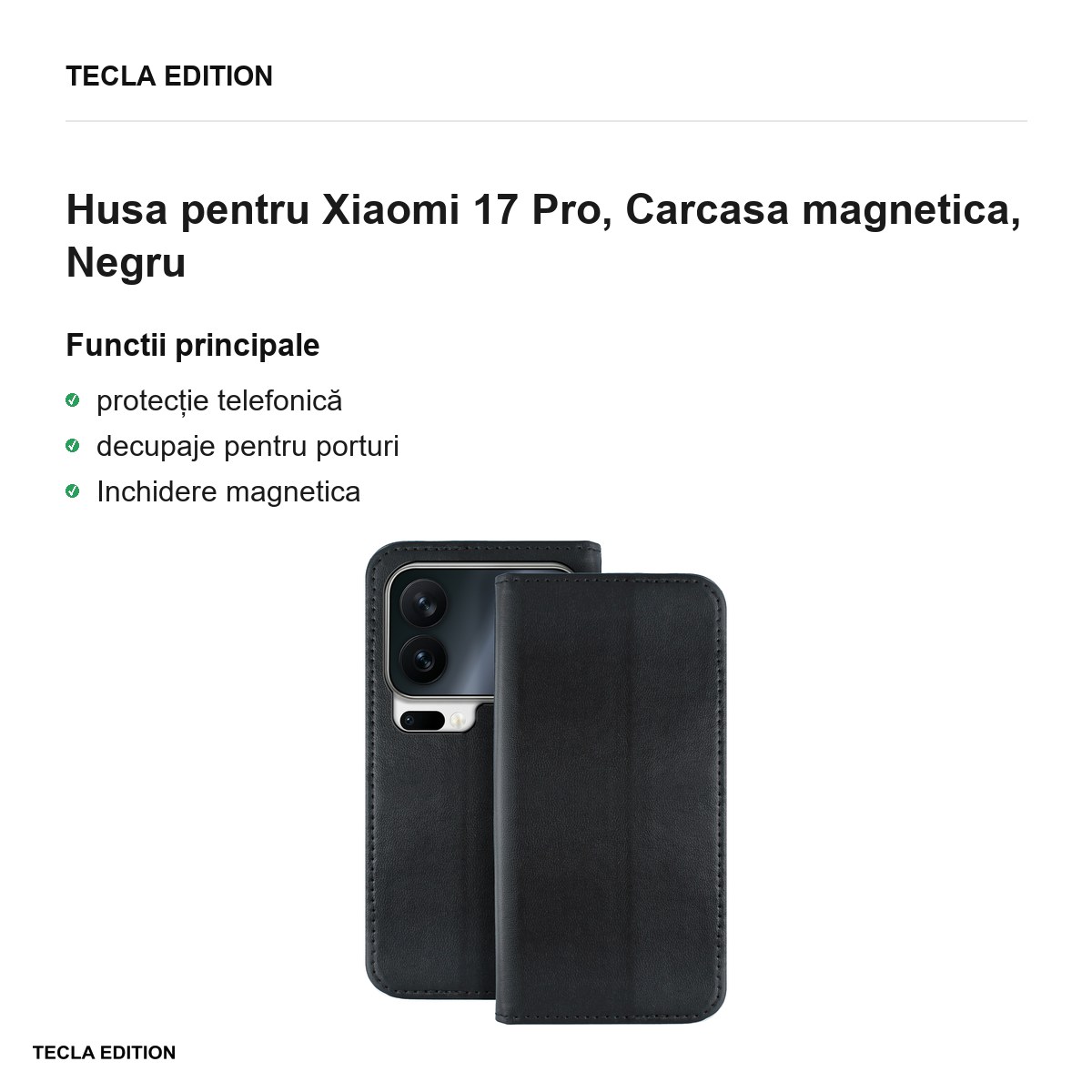 Husa Smart Magnetic pentru Xiaomi 17 Pro, tip carte cu inchidere magnetica, Negru [2]