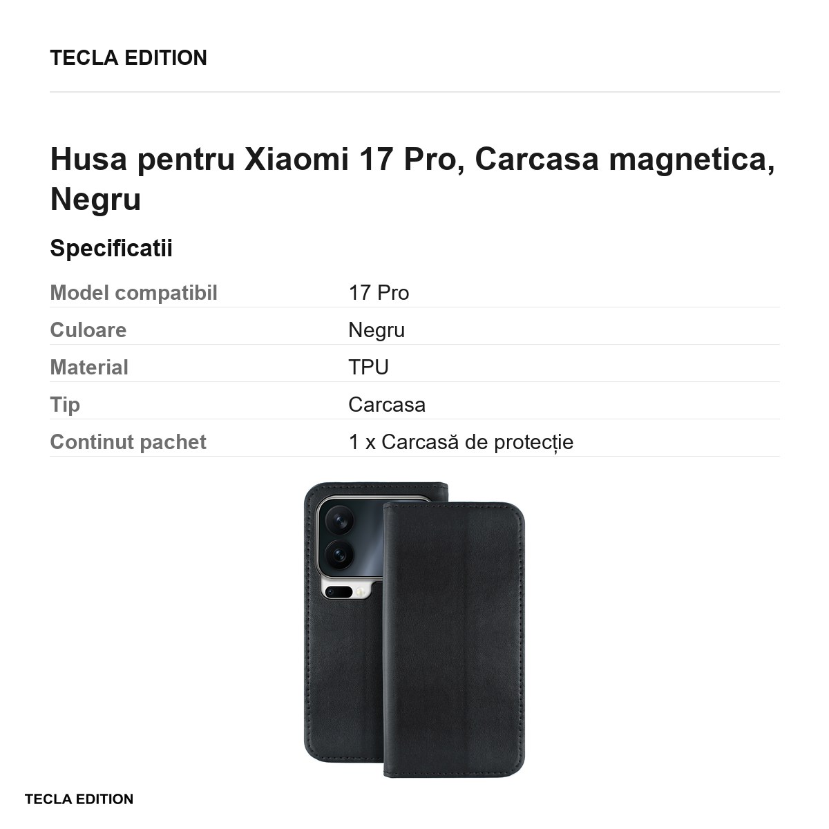 Husa Smart Magnetic pentru Xiaomi 17 Pro, tip carte cu inchidere magnetica, Negru [3]