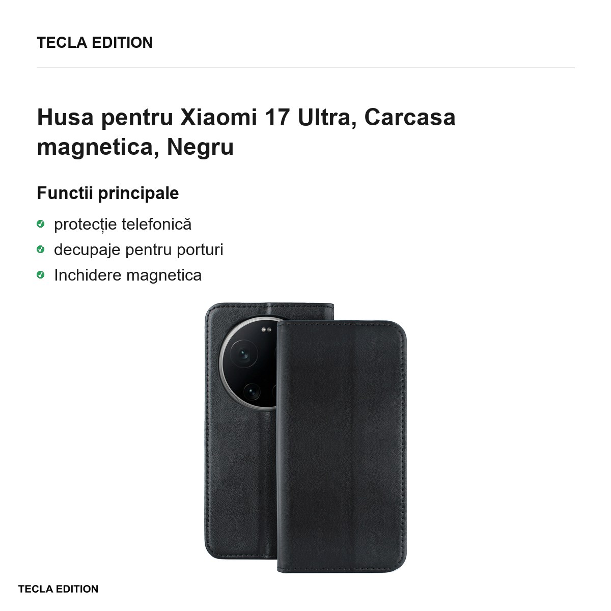 Husa Smart Magnetic pentru Xiaomi 17 Ultra, tip carte cu inchidere magnetica, Negru [2]