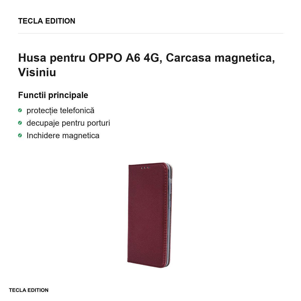 Husa Smart Magnetic pentru OPPO A6 4G, tip carte cu inchidere magnetica, Visiniu [2]