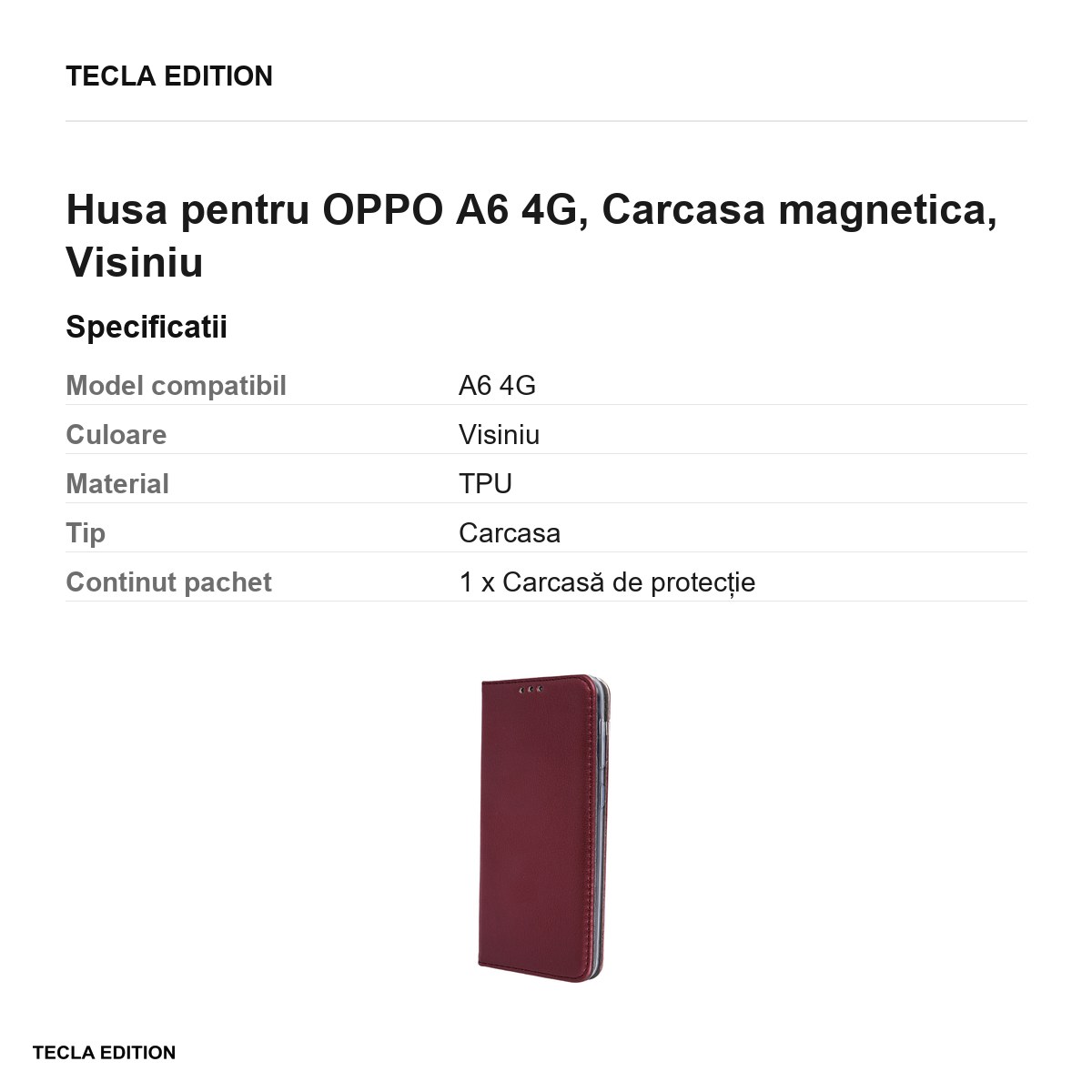 Husa Smart Magnetic pentru OPPO A6 4G, tip carte cu inchidere magnetica, Visiniu [3]