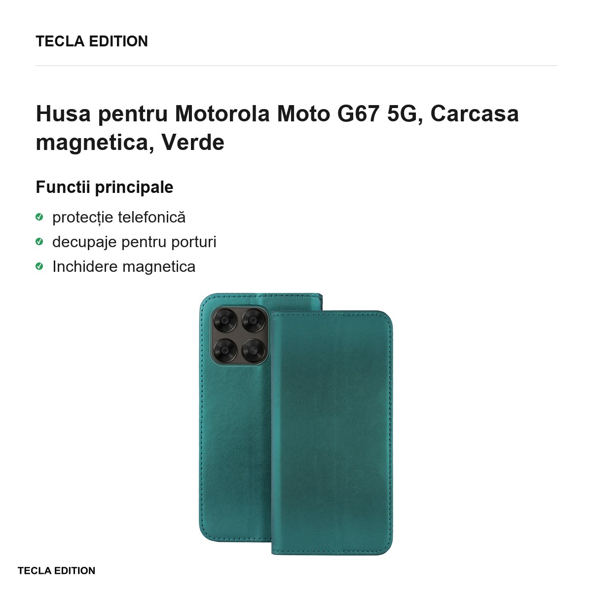 Husa Smart Magnetic pentru Motorola Moto G67 5G, tip carte cu inchidere magnetica, Verde [2]
