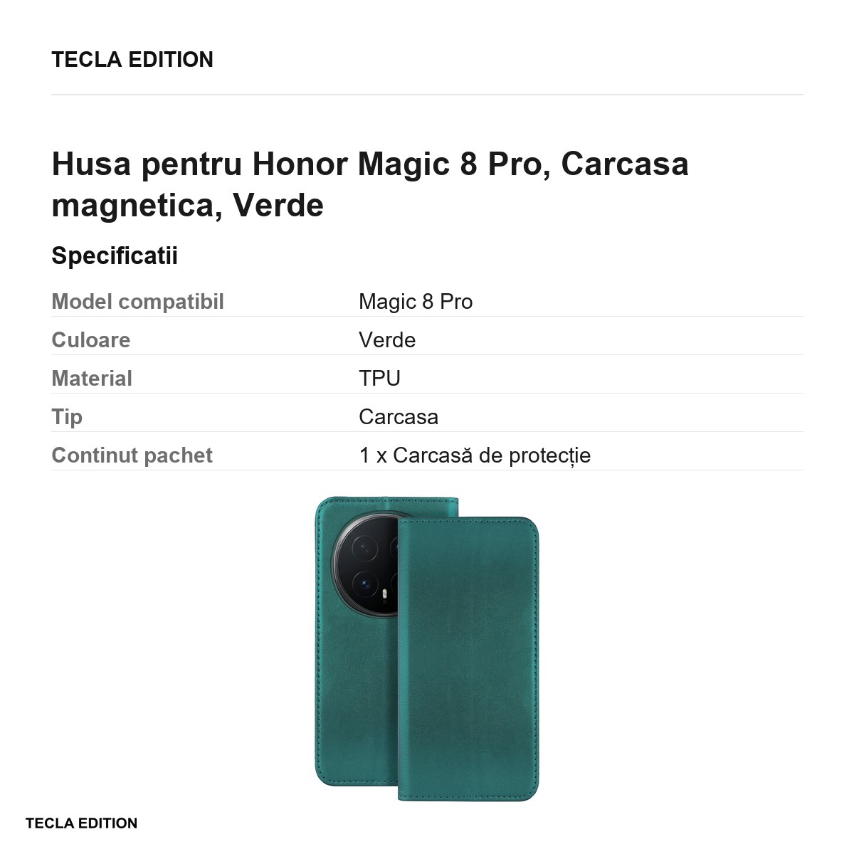 Husa Smart Magnetic pentru Honor Magic 8 Pro, tip carte cu inchidere magnetica, Verde [3]