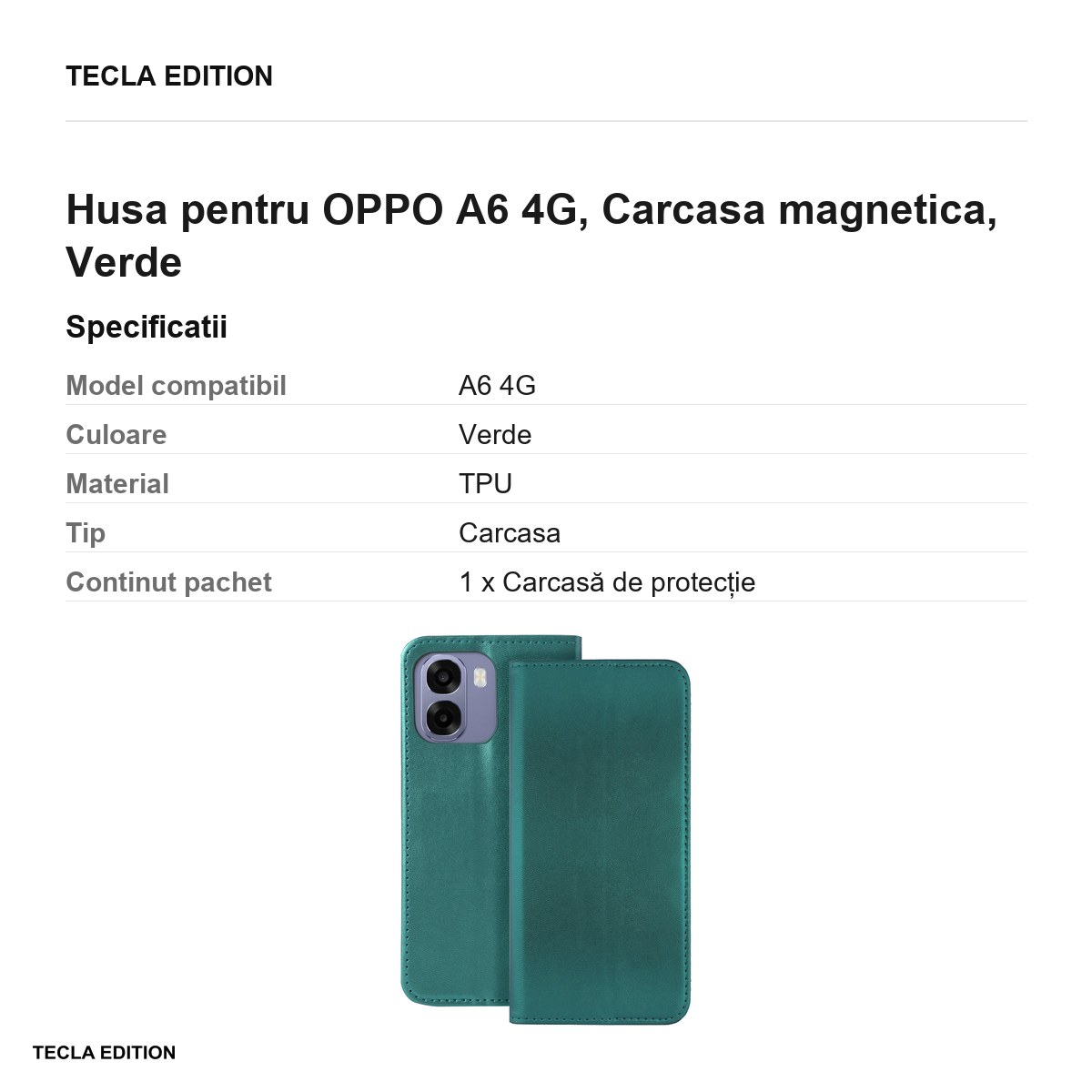 Husa Smart Magnetic pentru OPPO A6 4G, tip carte cu inchidere magnetica, Verde [3]